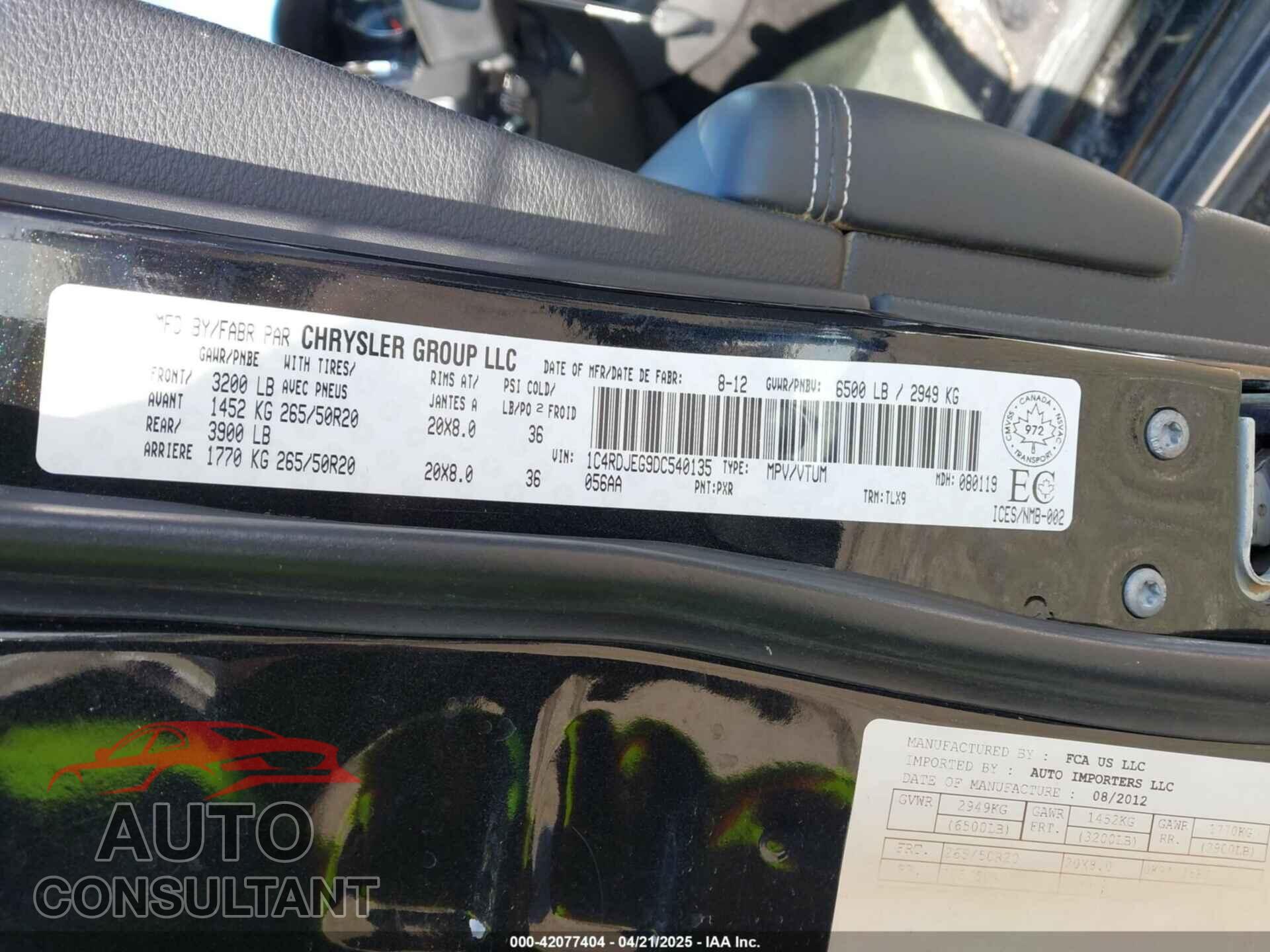 DODGE DURANGO 2013 - 1C4RDJEG9DC540135