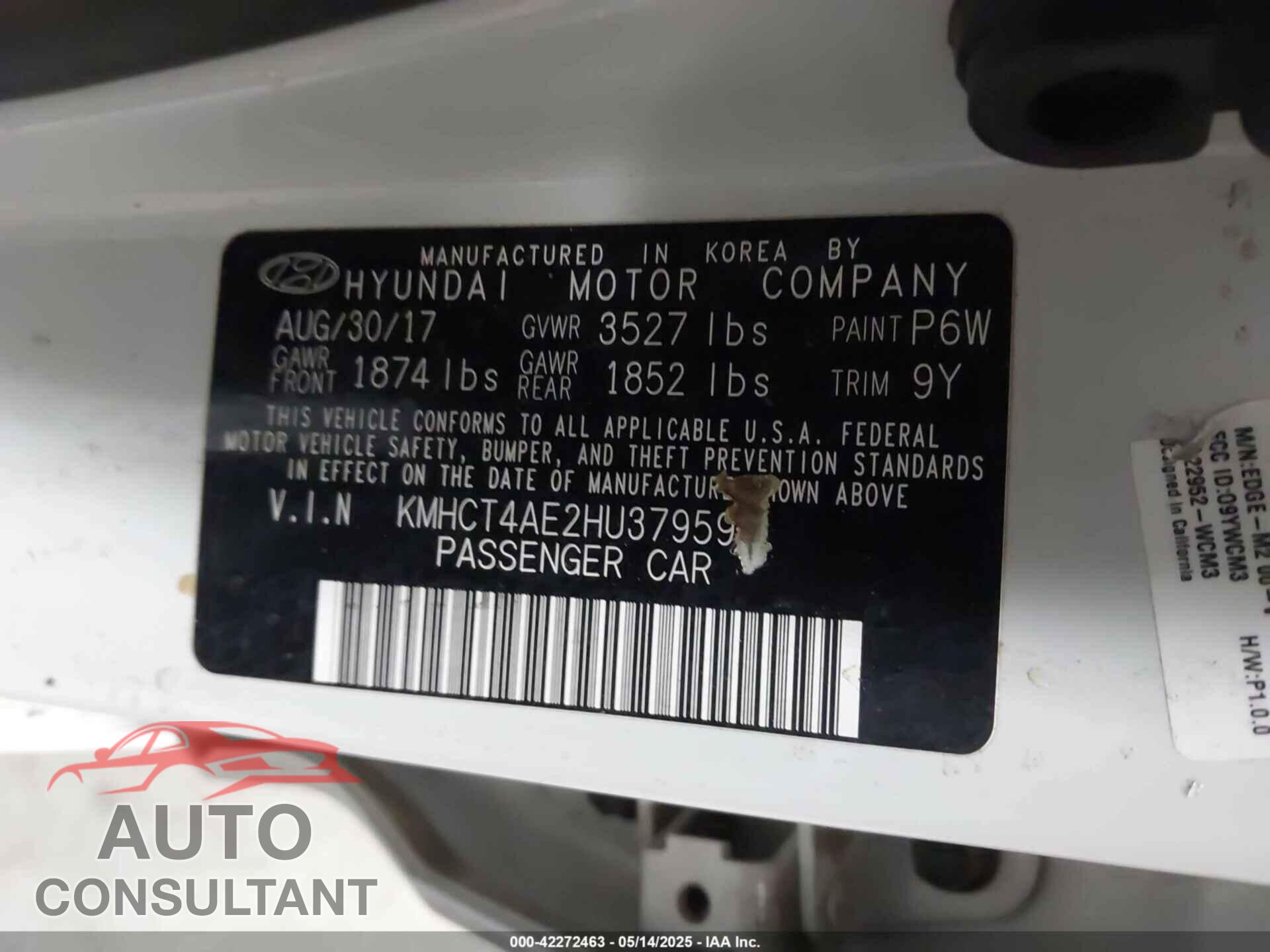 HYUNDAI ACCENT 2017 - KMHCT4AE2HU379590