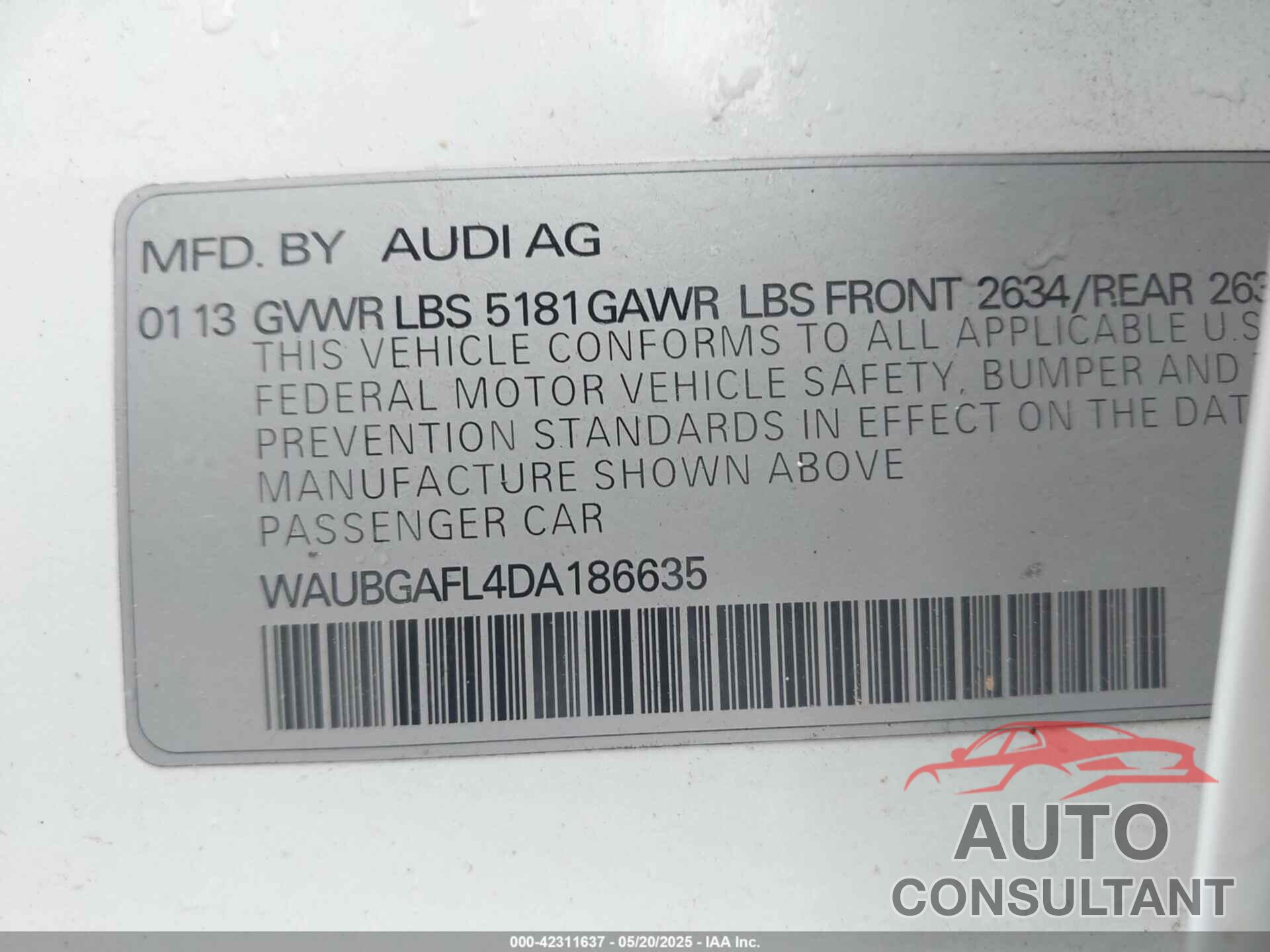 AUDI S4 2013 - WAUBGAFL4DA186635