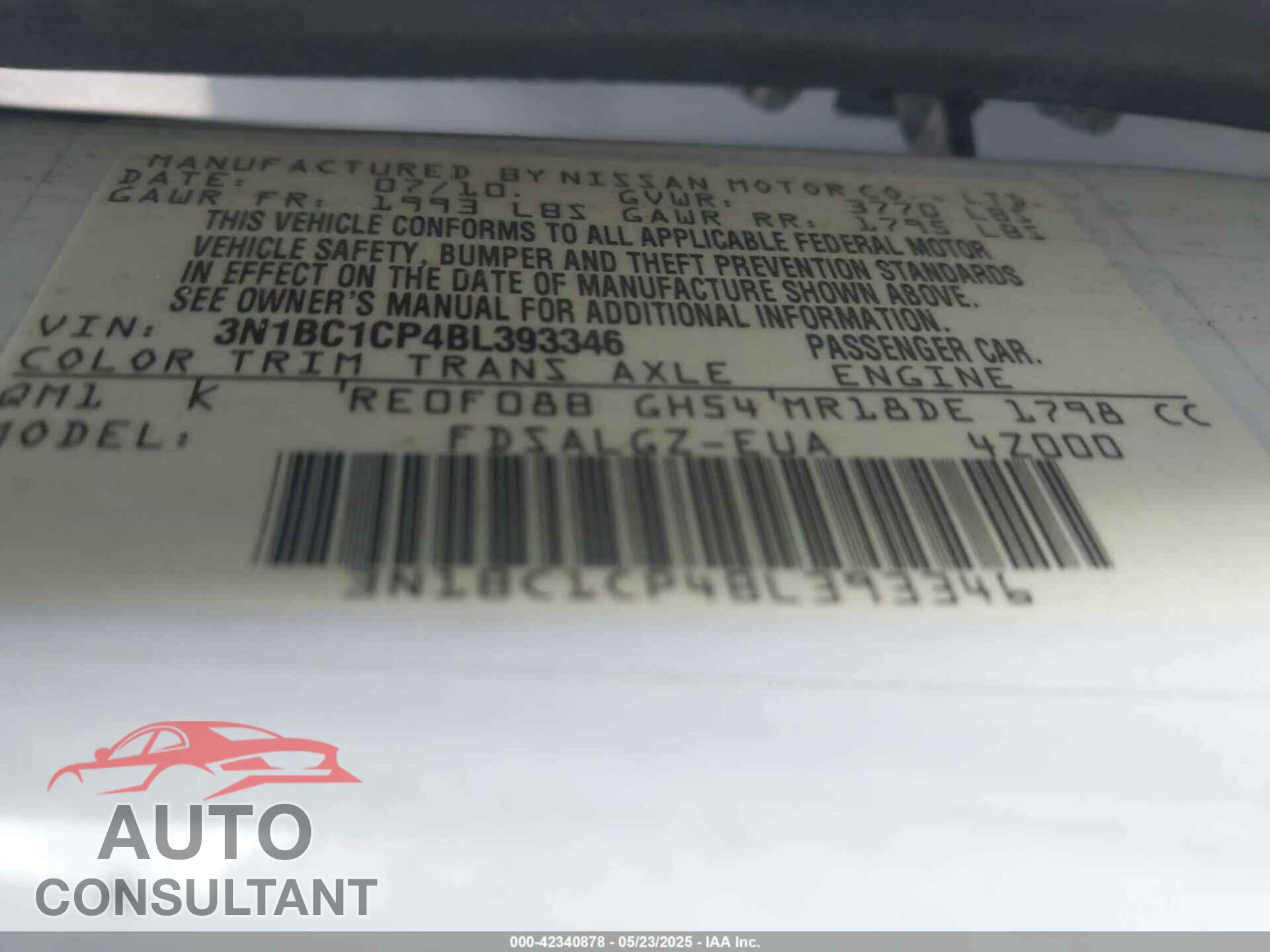 NISSAN VERSA 2011 - 3N1BC1CP4BL393346