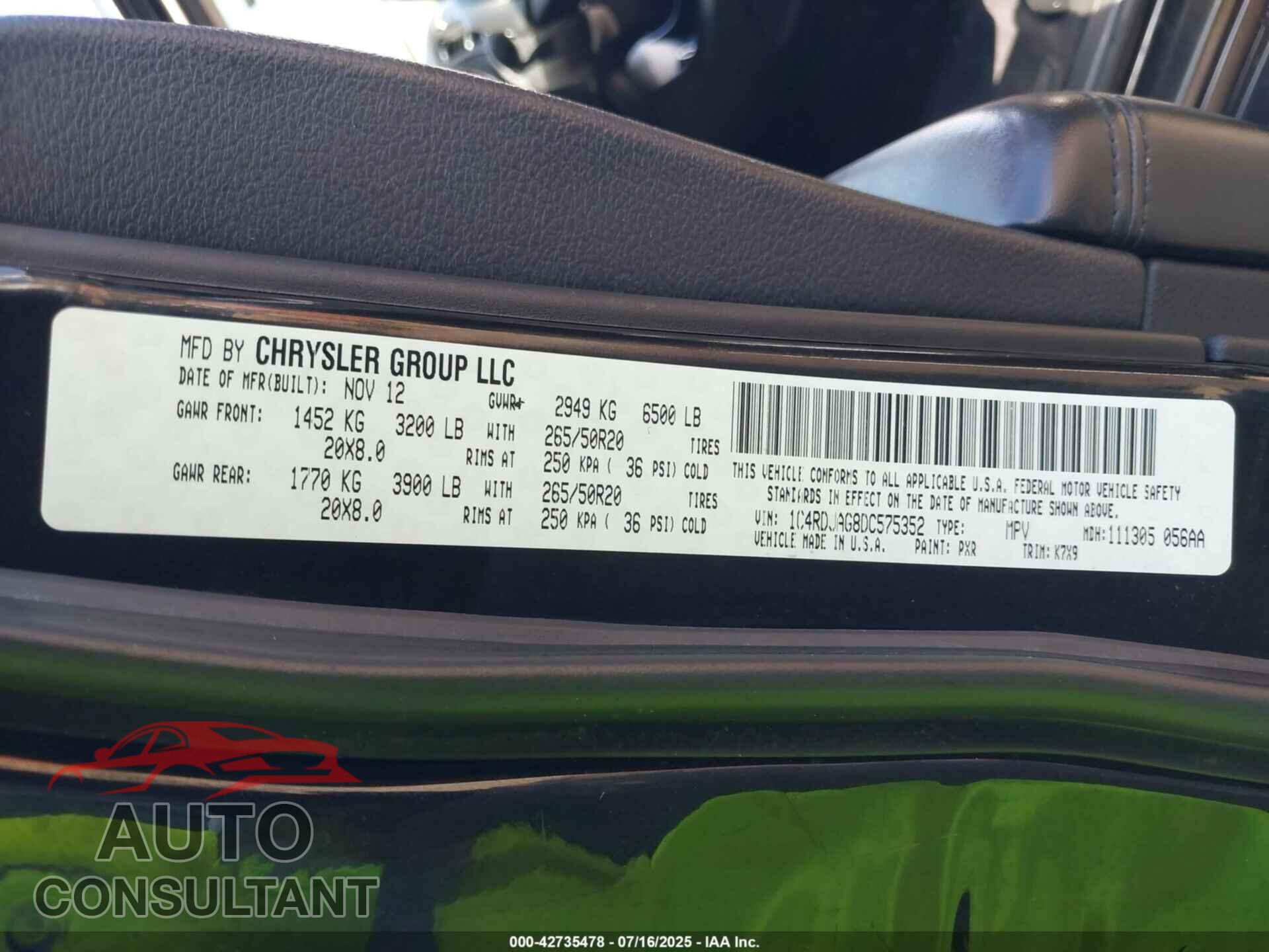 DODGE DURANGO 2013 - 1C4RDJAG8DC575352