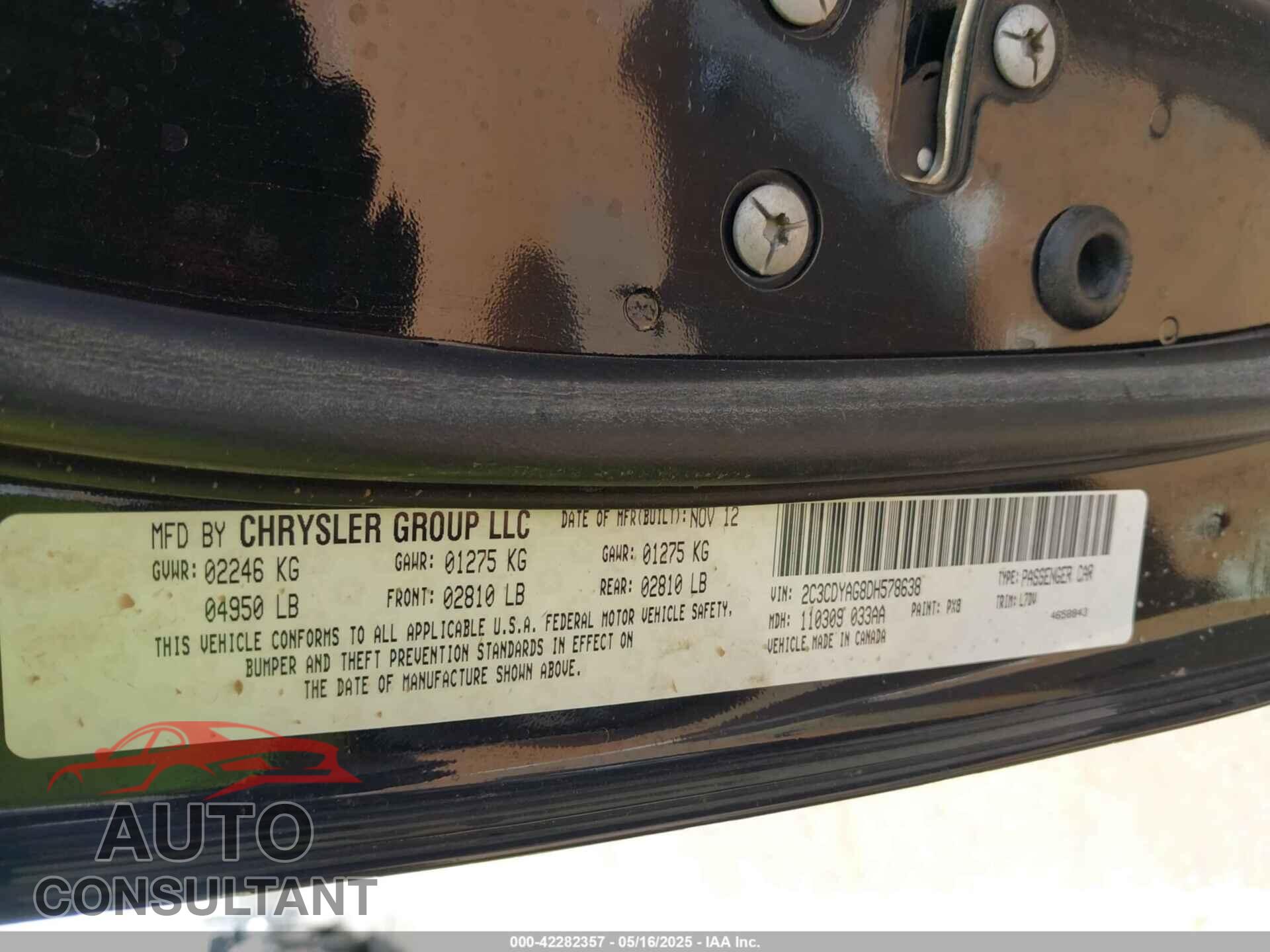 DODGE CHALLENGER 2013 - 2C3CDYAG8DH578638