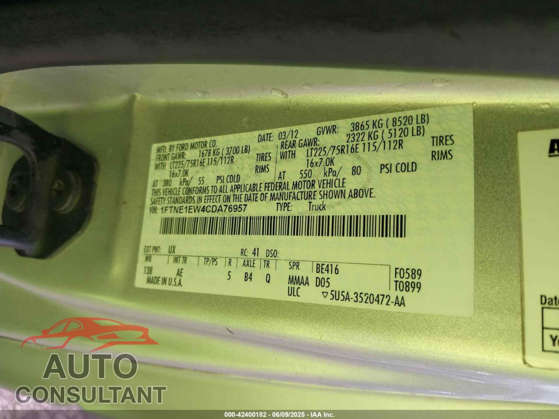 FORD E-150 2012 - 1FTNE1EW4CDA76957