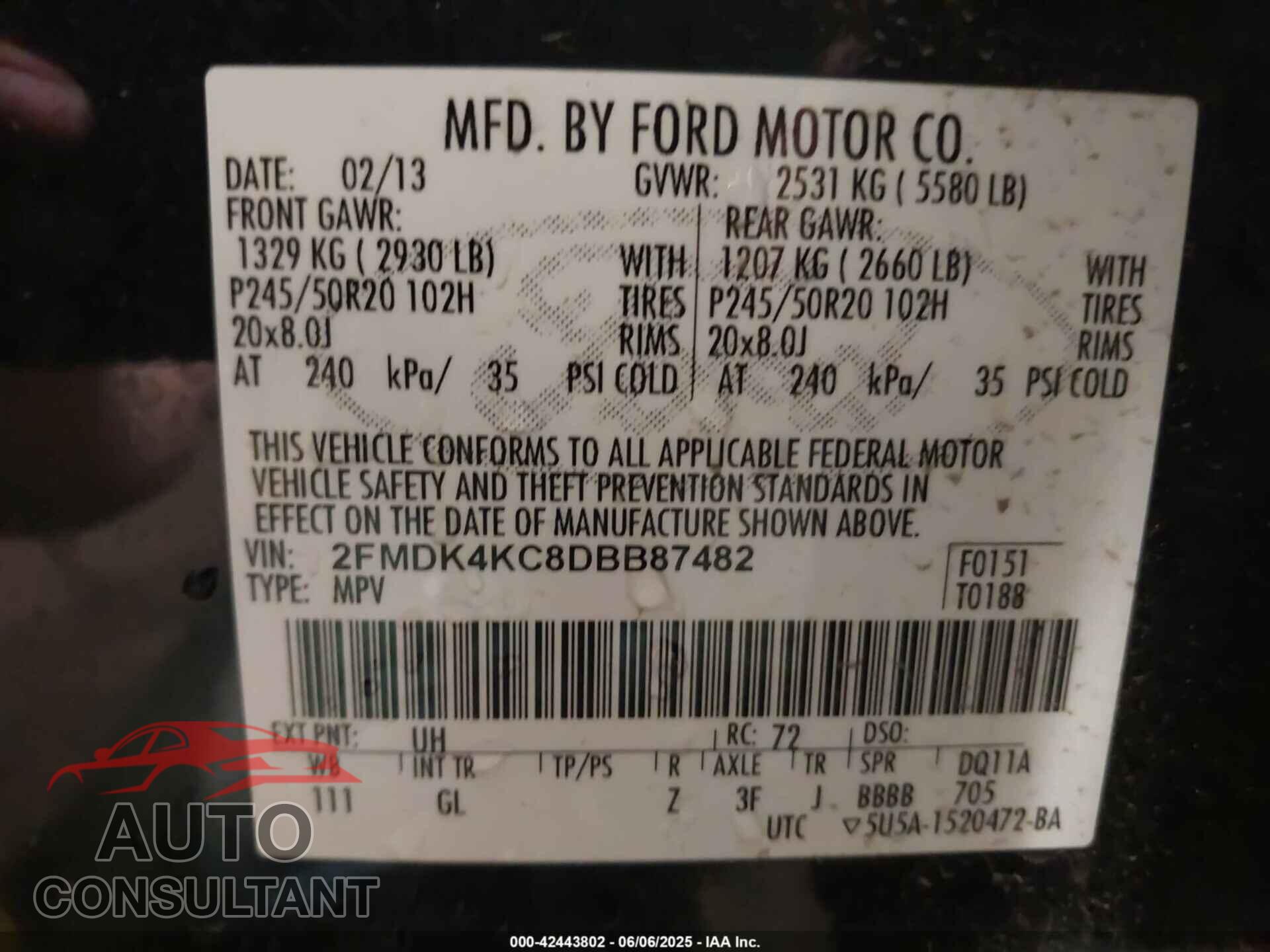 FORD EDGE 2013 - 2FMDK4KC8DBB87482
