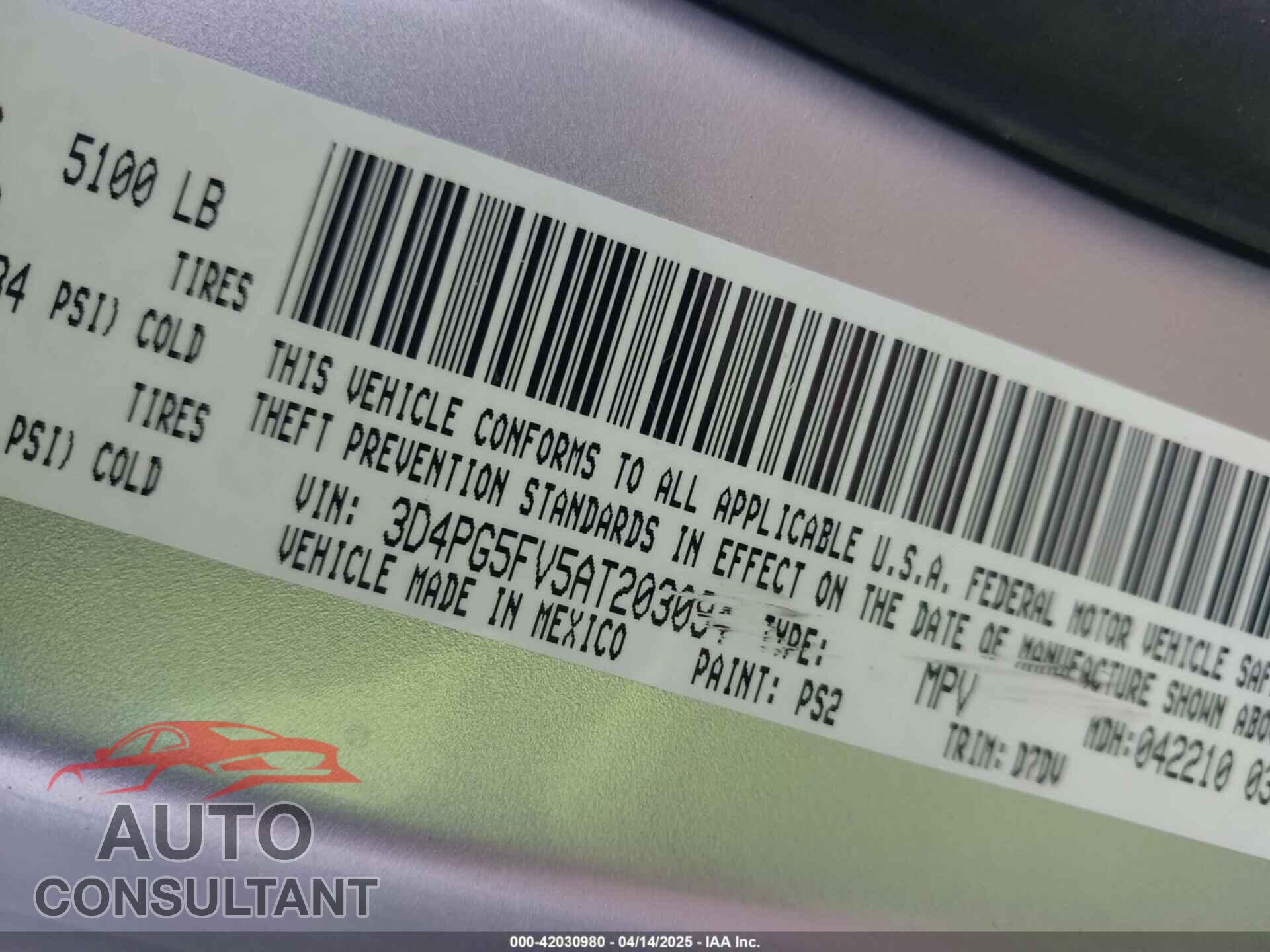 DODGE JOURNEY 2010 - 3D4PG5FV5AT203094