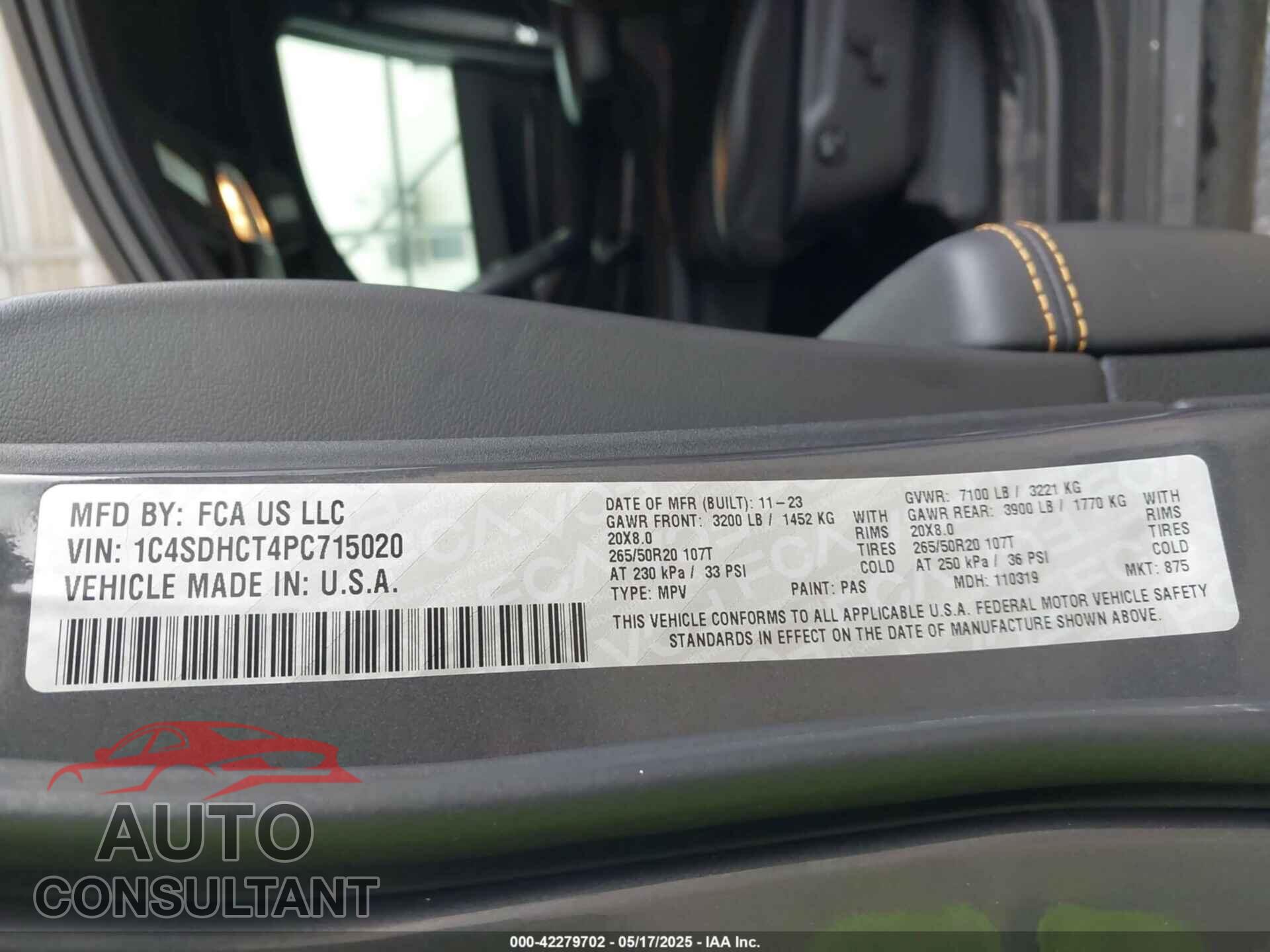 DODGE DURANGO 2023 - 1C4SDHCT4PC715020