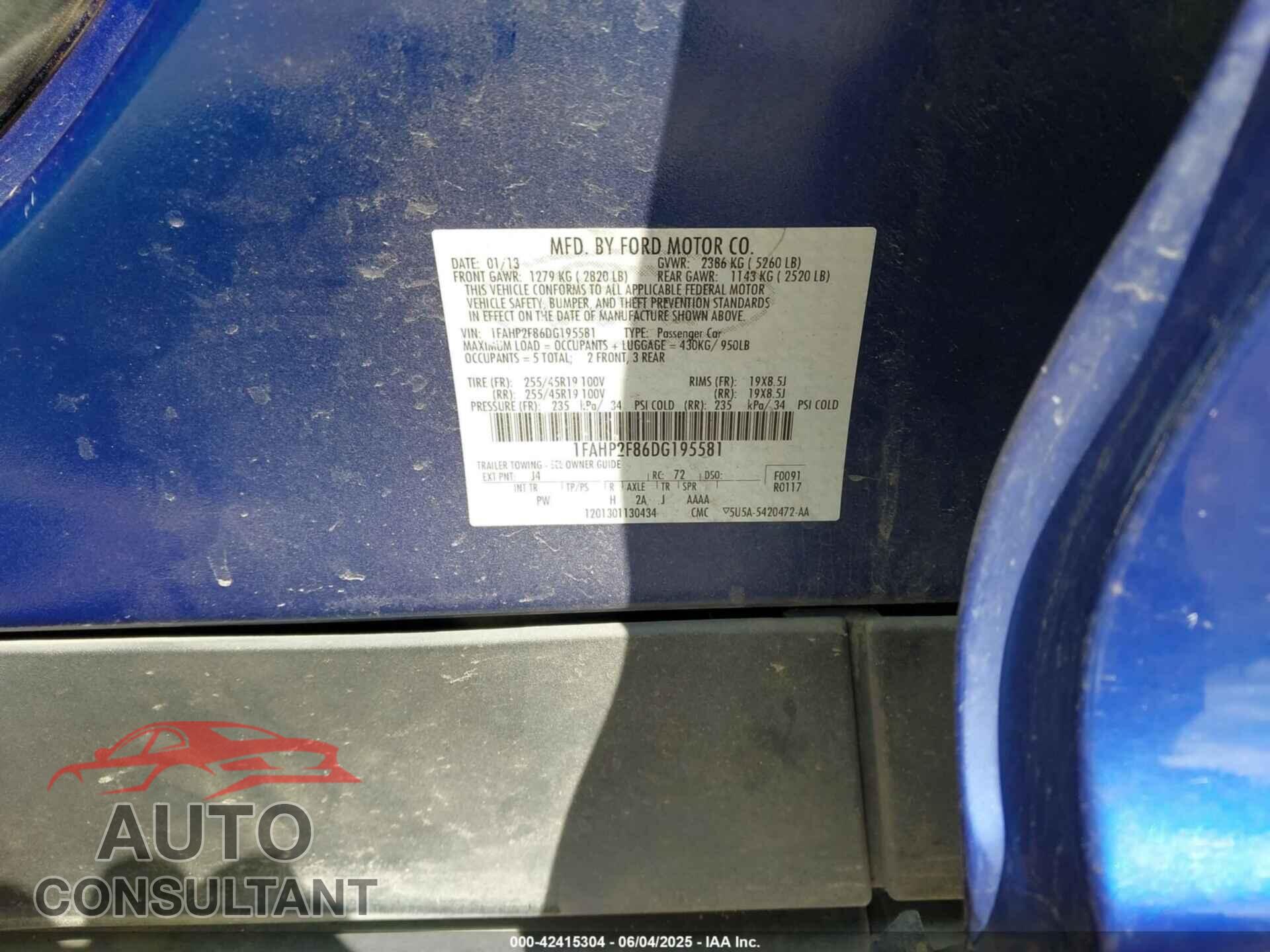 FORD TAURUS 2013 - 1FAHP2F86DG195581