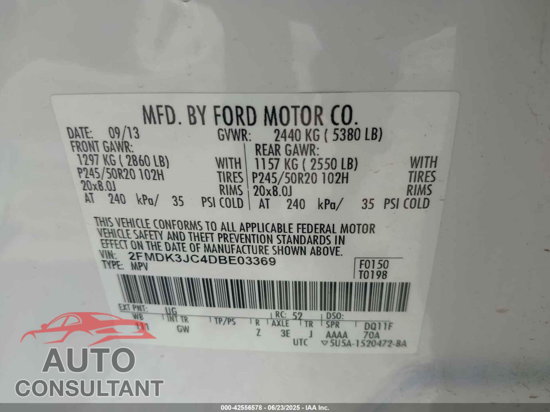 FORD EDGE 2013 - 2FMDK3JC4DBE03369