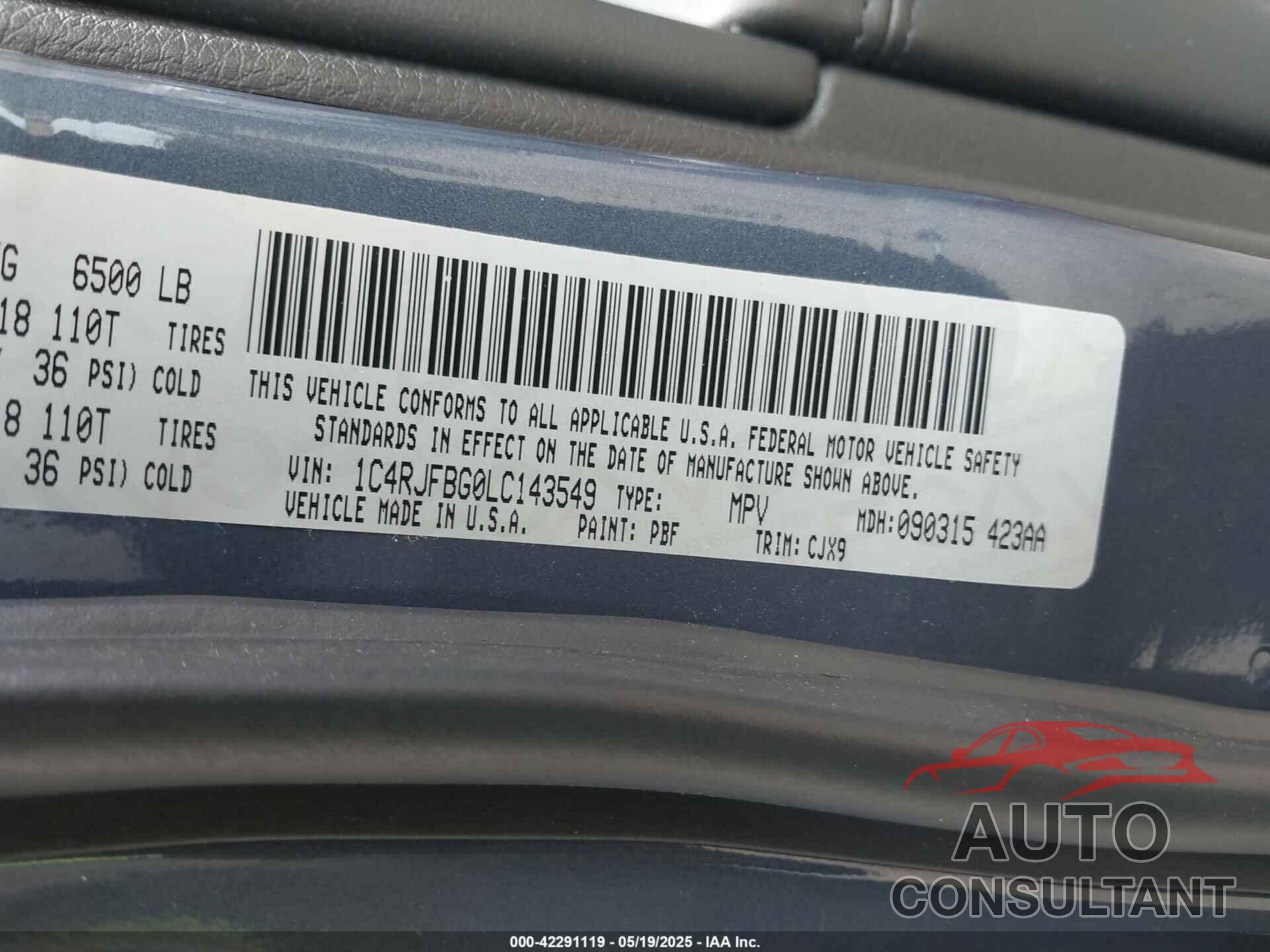 JEEP GRAND CHEROKEE 2020 - 1C4RJFBG0LC143549