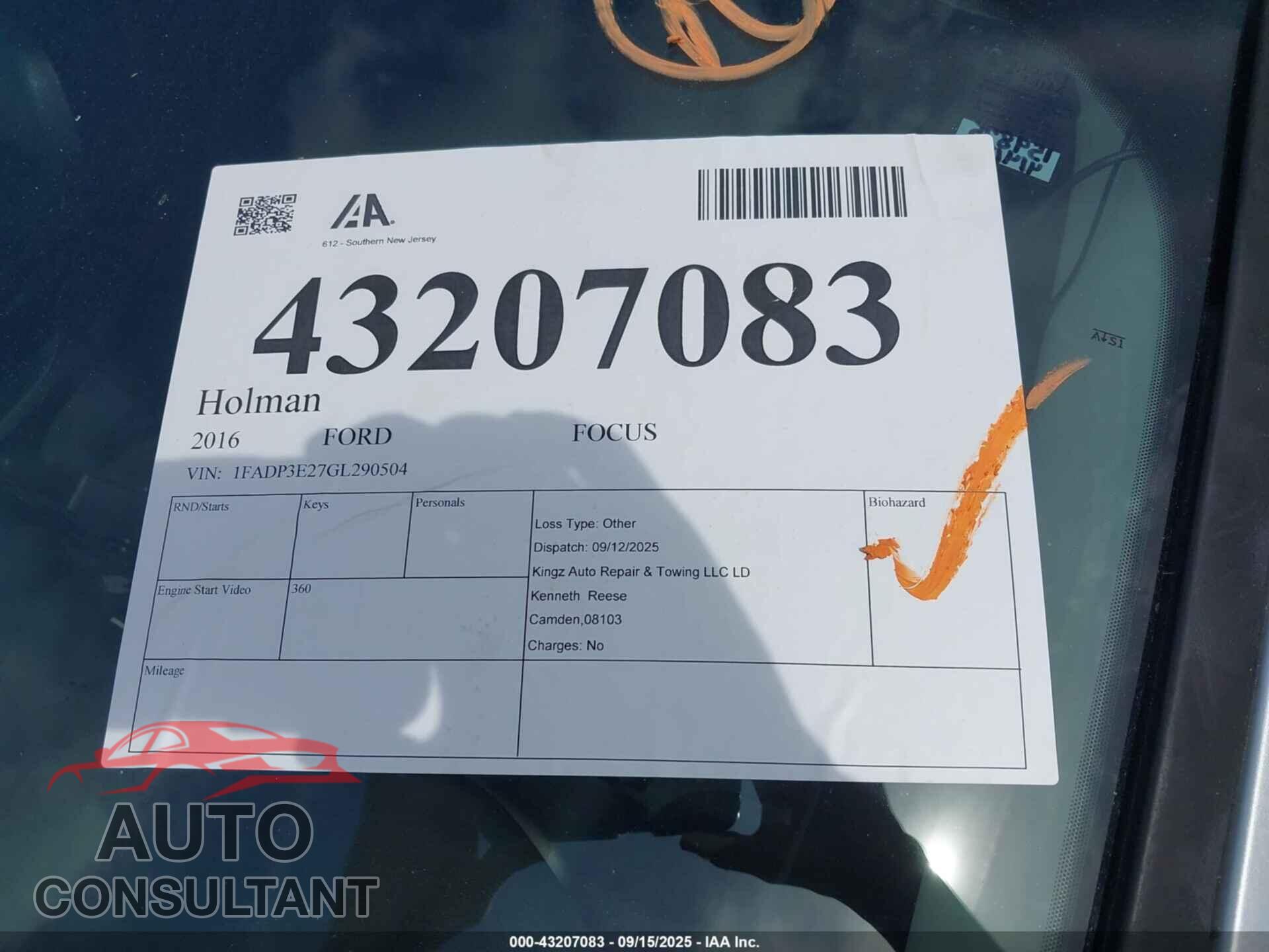 FORD FOCUS 2016 - 1FADP3E27GL290504
