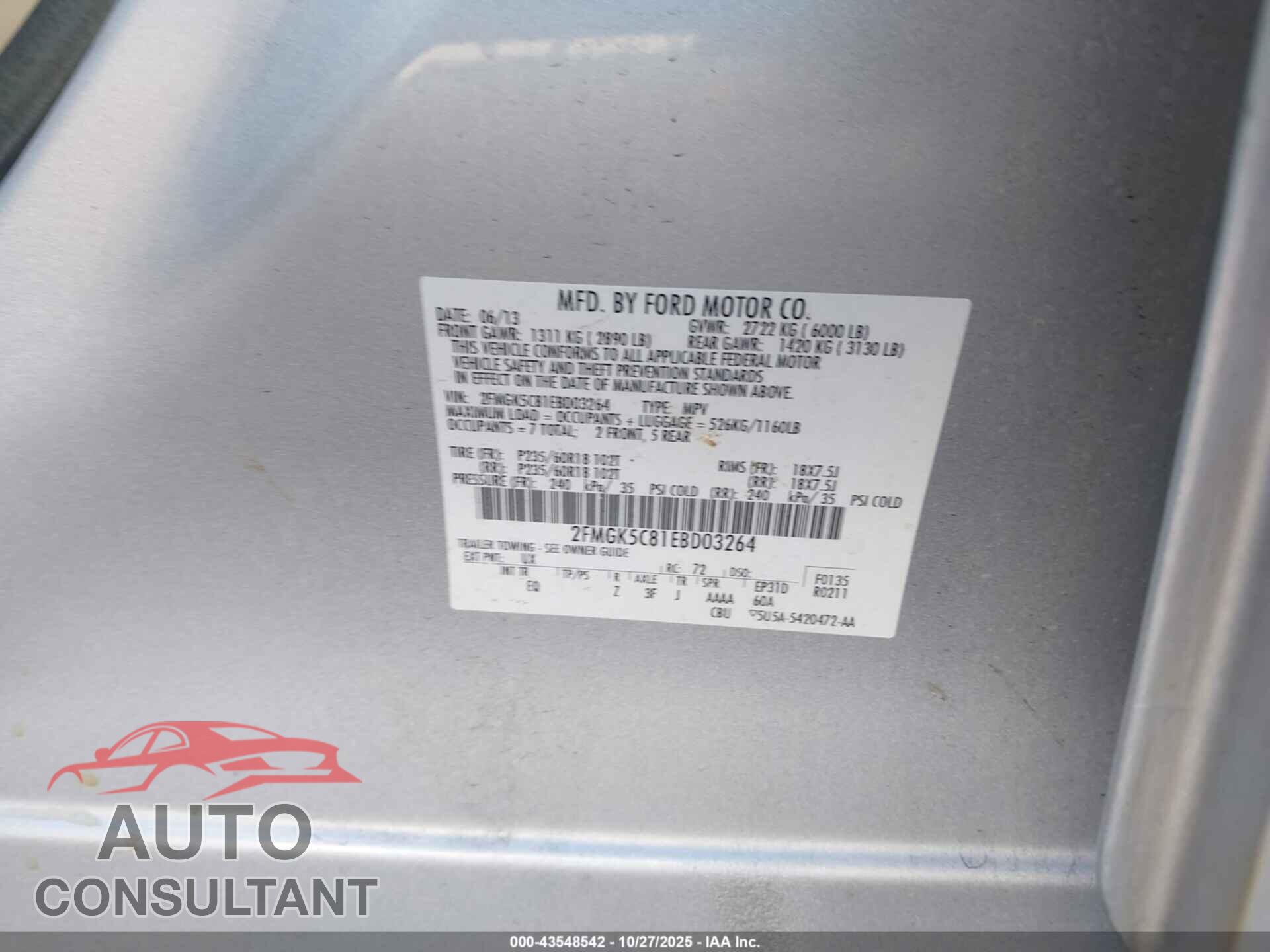 FORD FLEX 2014 - 2FMGK5C81EBD03264