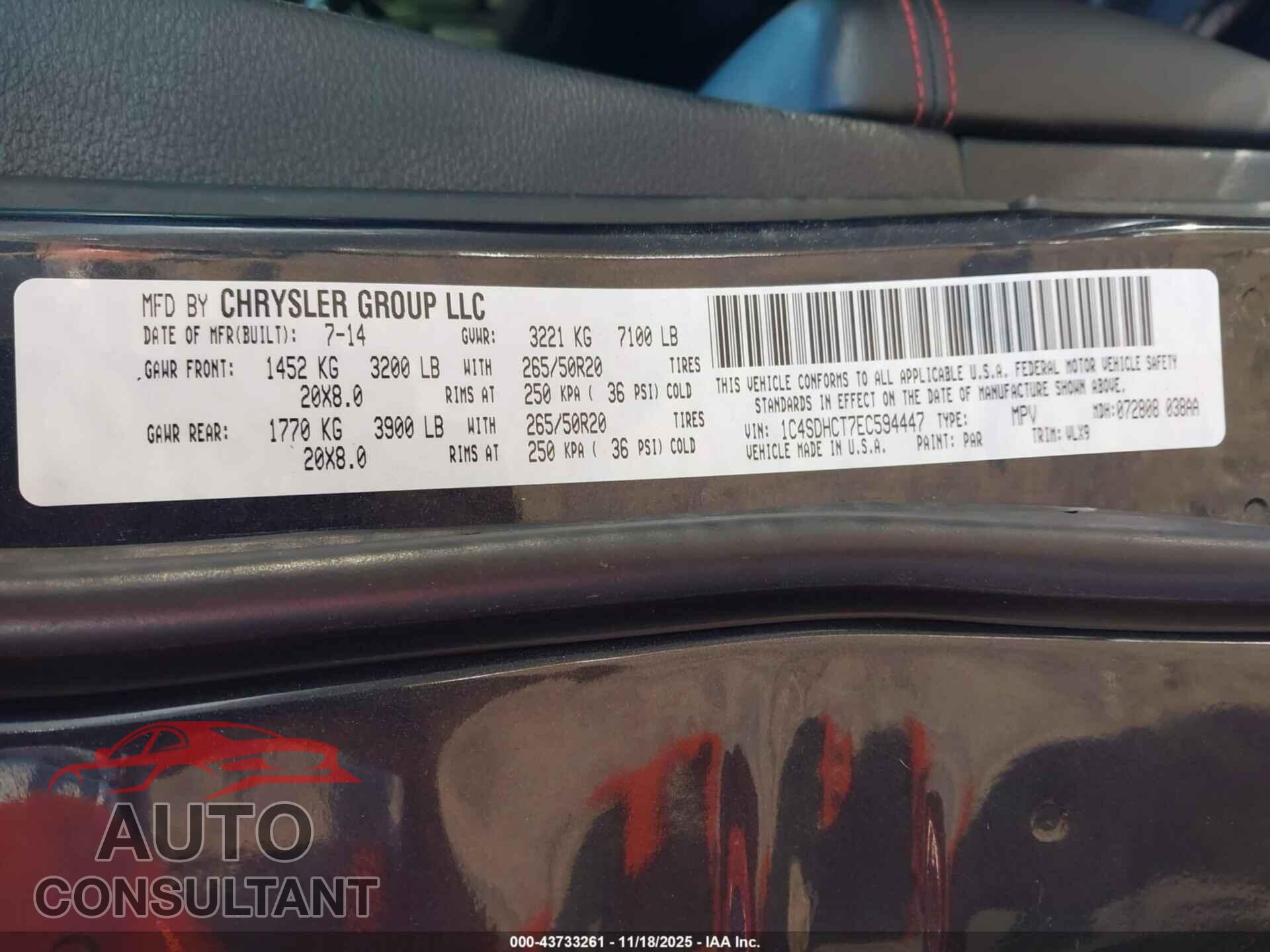 DODGE DURANGO 2014 - 1C4SDHCT7EC594447