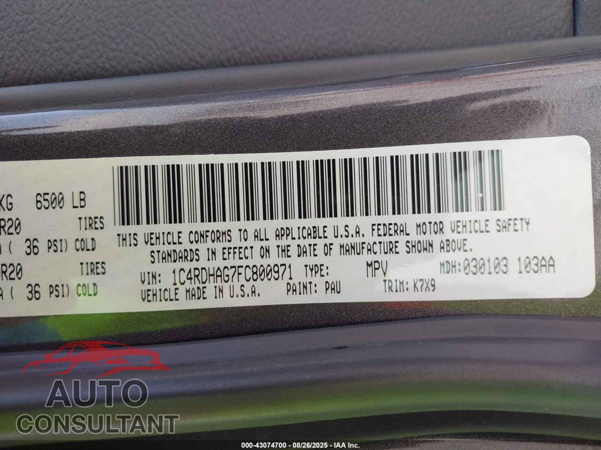 DODGE DURANGO 2015 - 1C4RDHAG7FC800971
