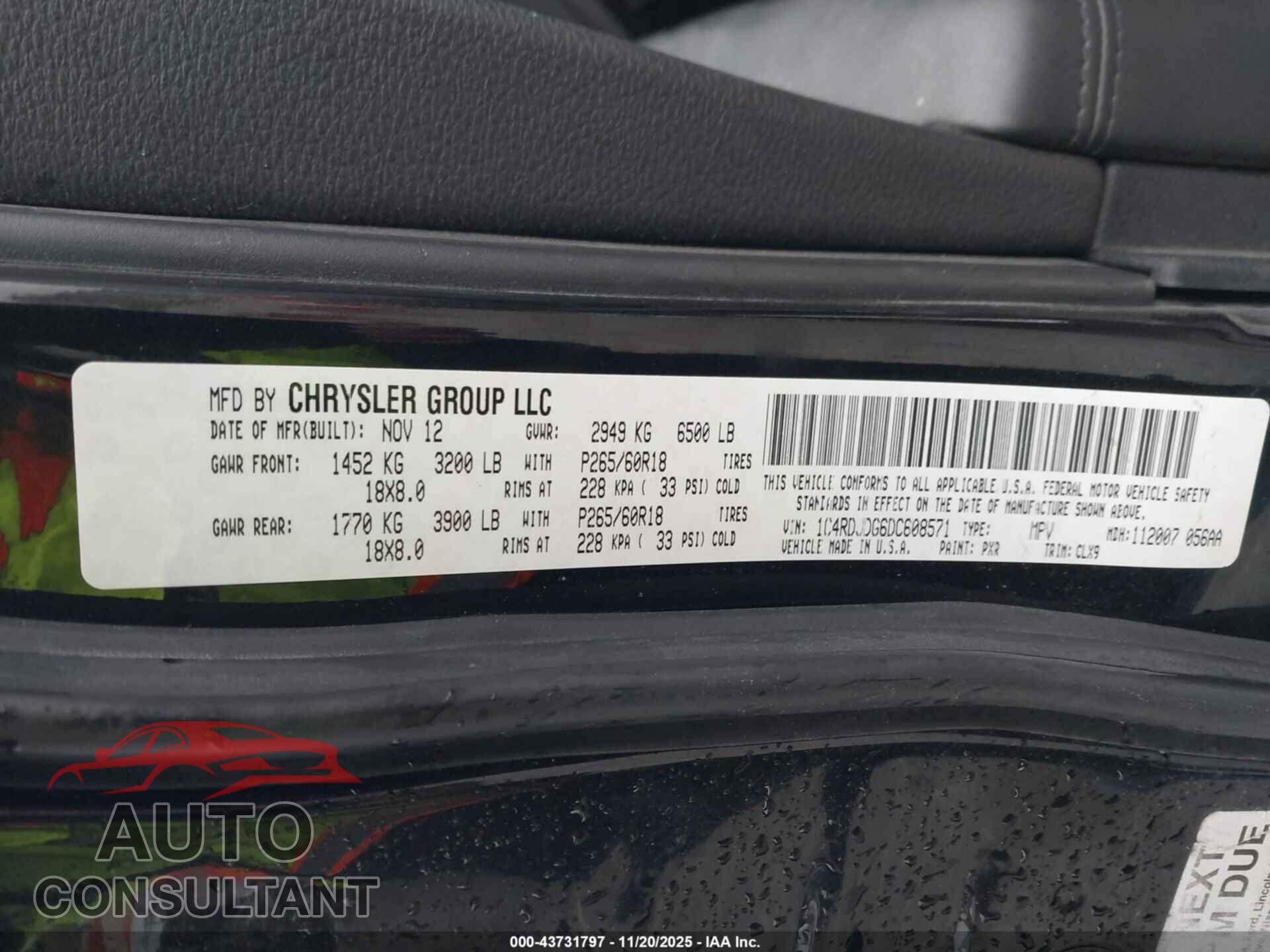 DODGE DURANGO 2013 - 1C4RDJDG6DC608571