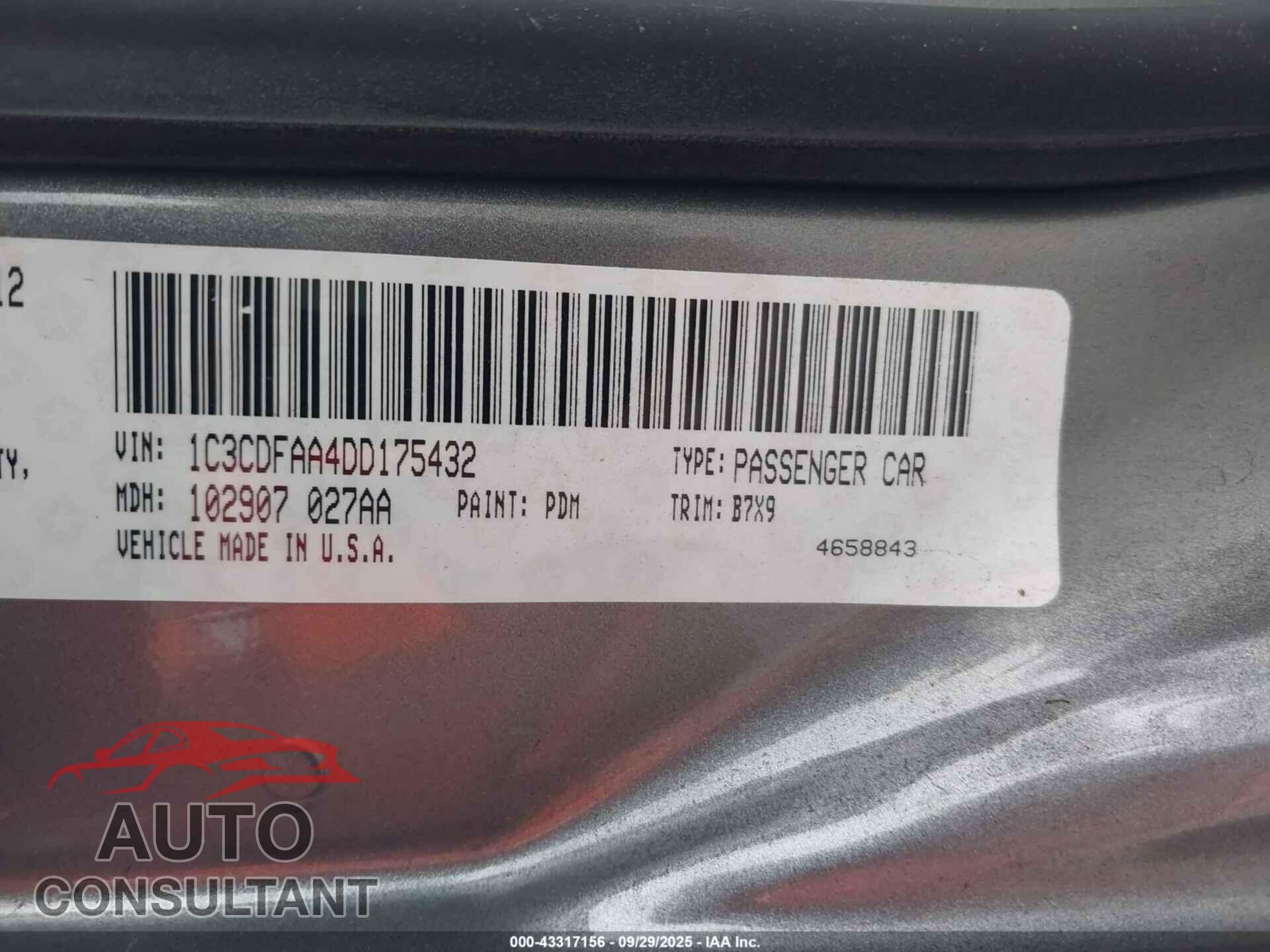 DODGE DART 2013 - 1C3CDFAA4DD175432