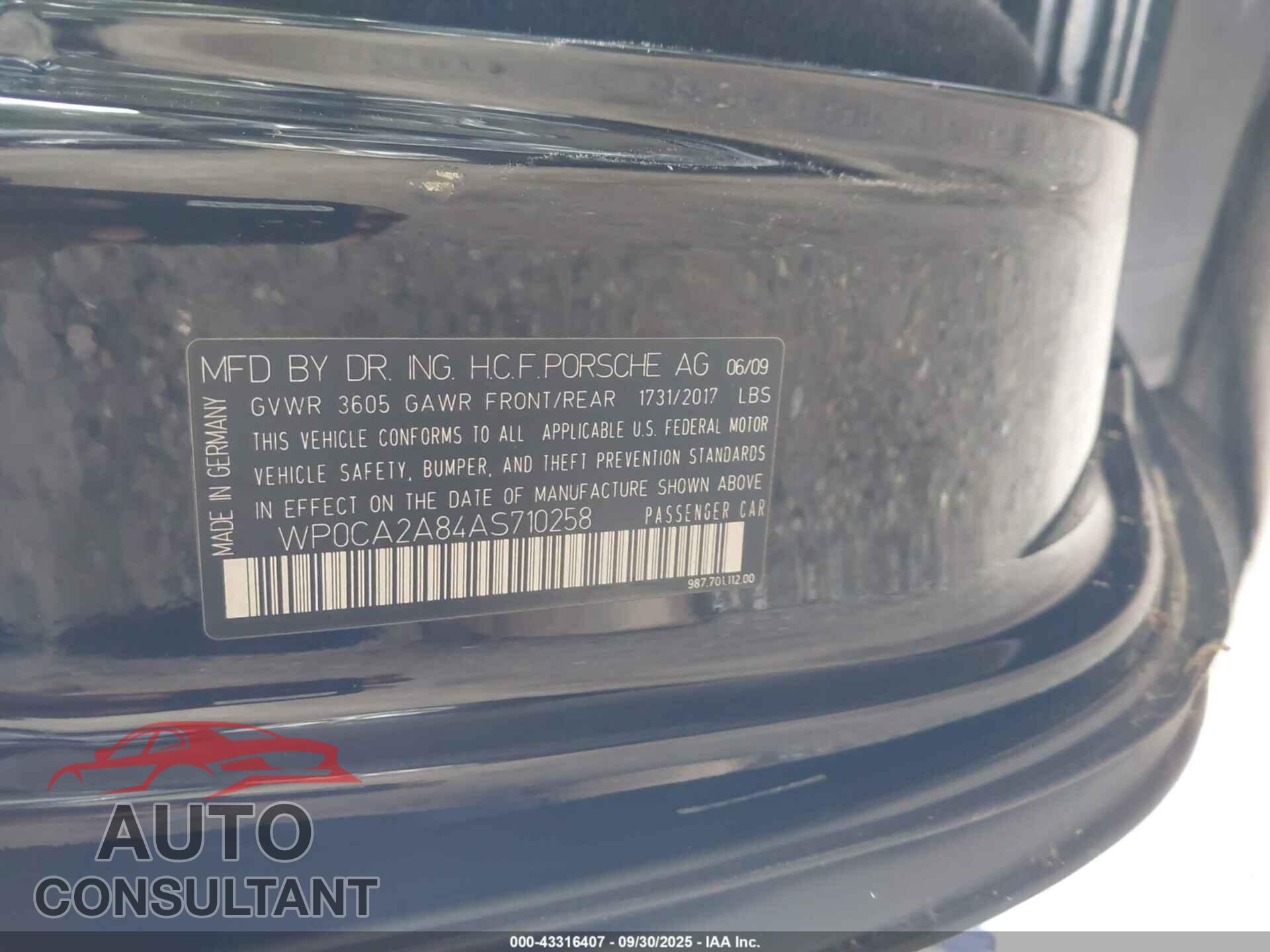 PORSCHE BOXSTER 2010 - WP0CA2A84AS710258