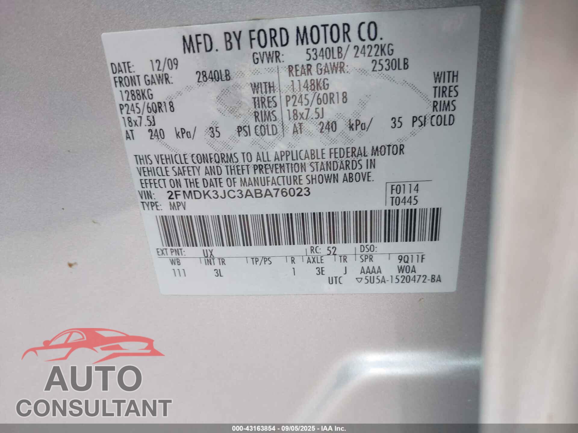 FORD EDGE 2010 - 2FMDK3JC3ABA76023