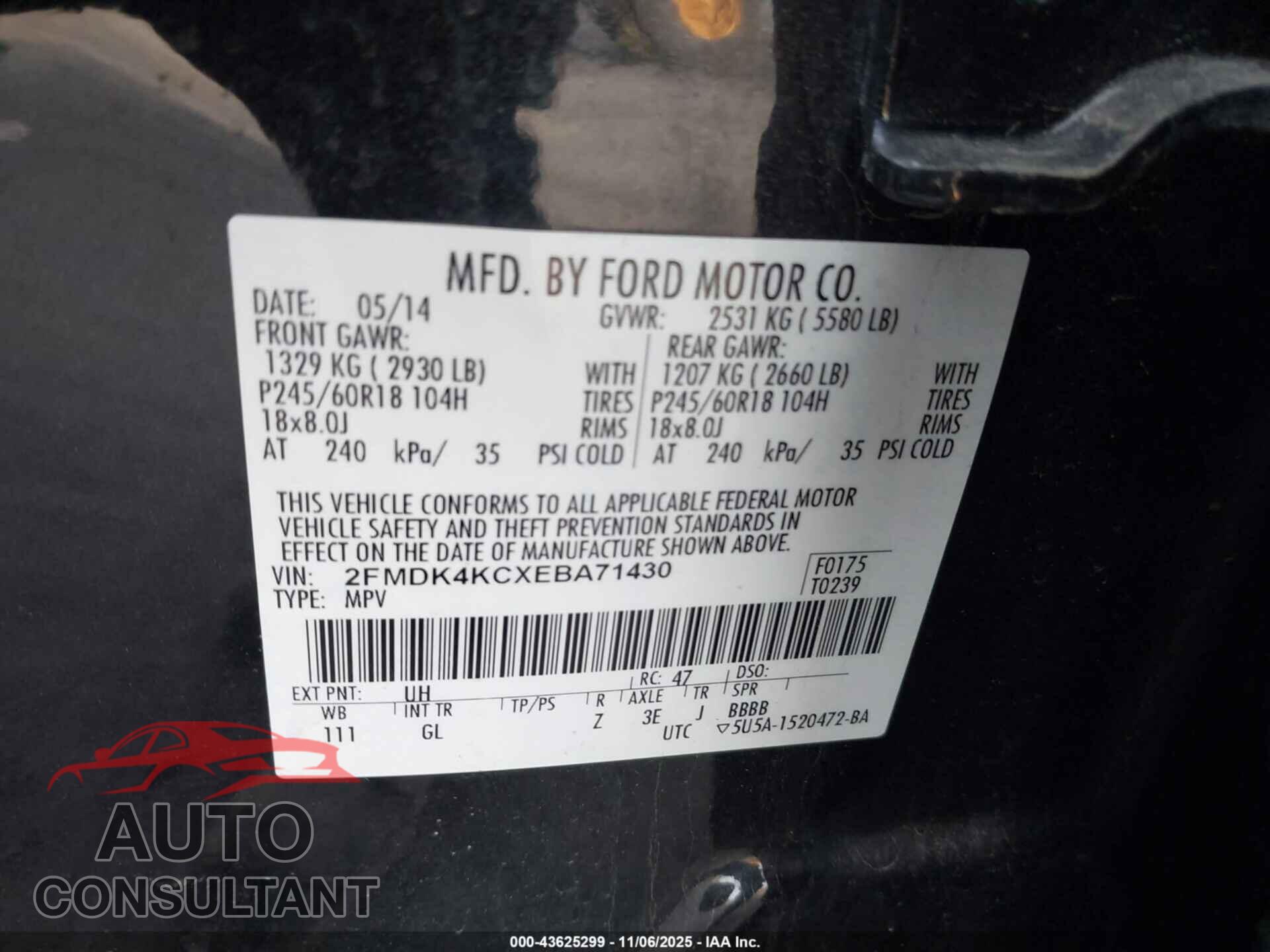 FORD EDGE 2014 - 2FMDK4KCXEBA71430