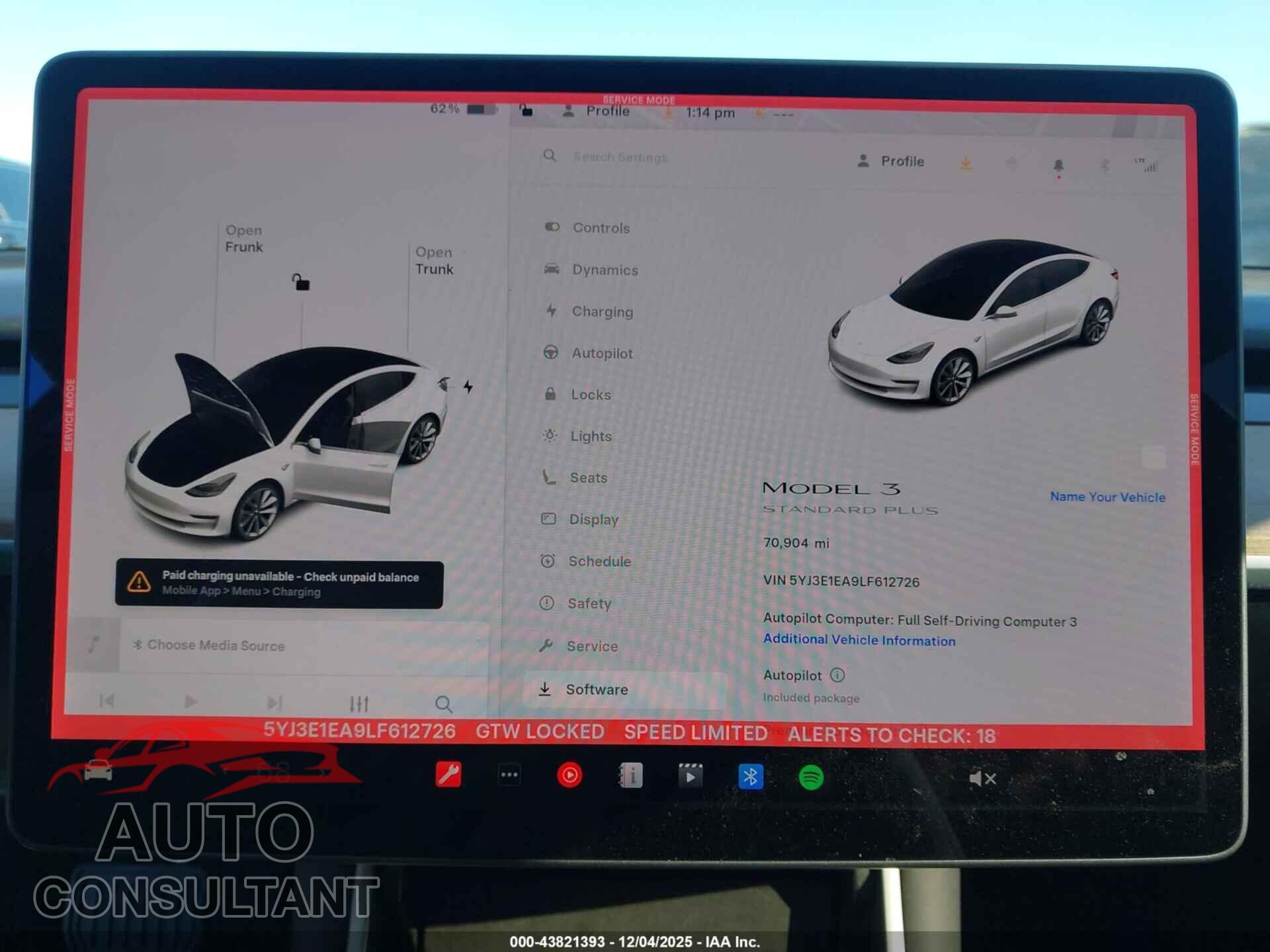 TESLA MODEL 3 2020 - 5YJ3E1EA9LF612726