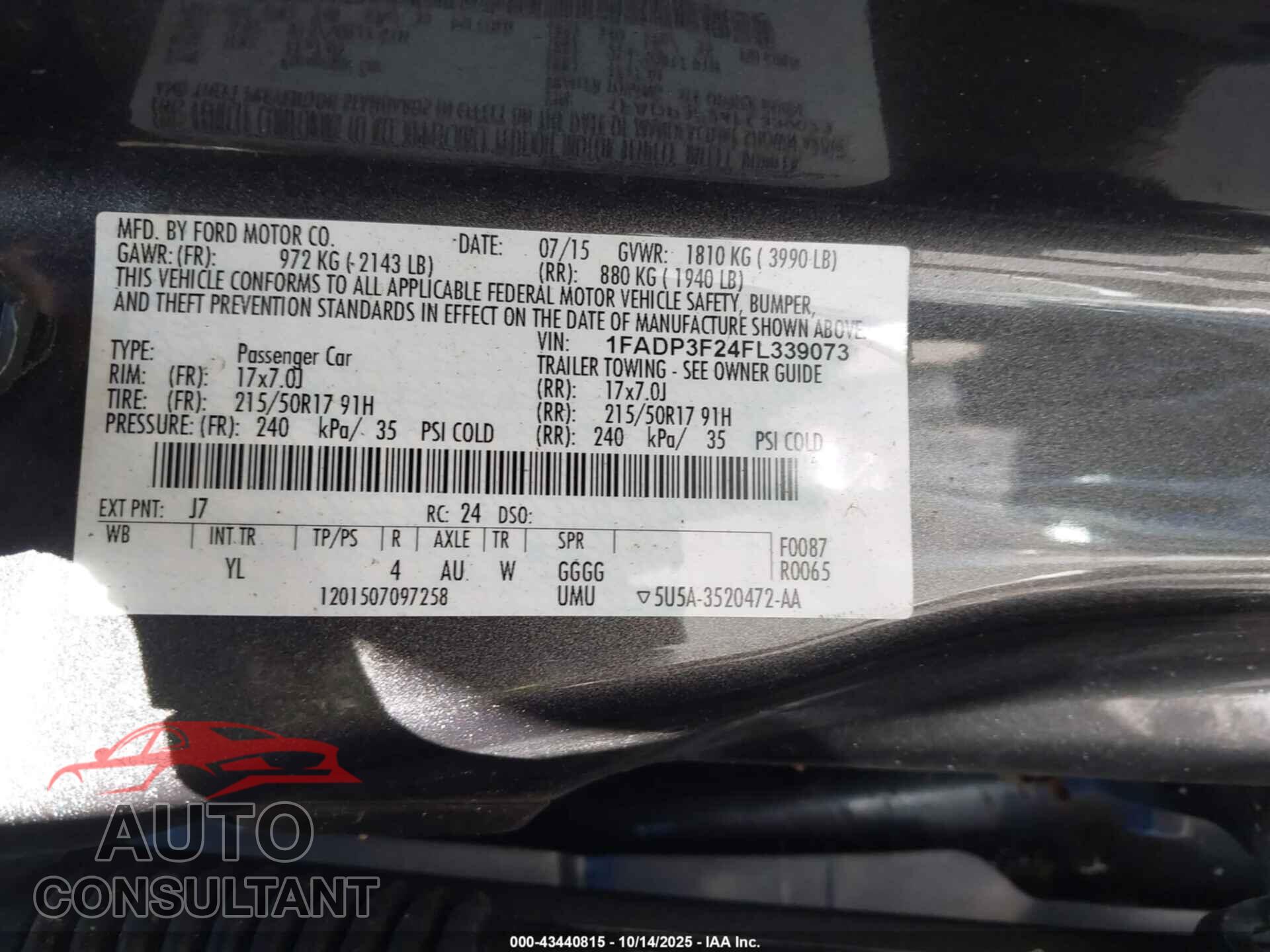 FORD FOCUS 2015 - 1FADP3F24FL339073