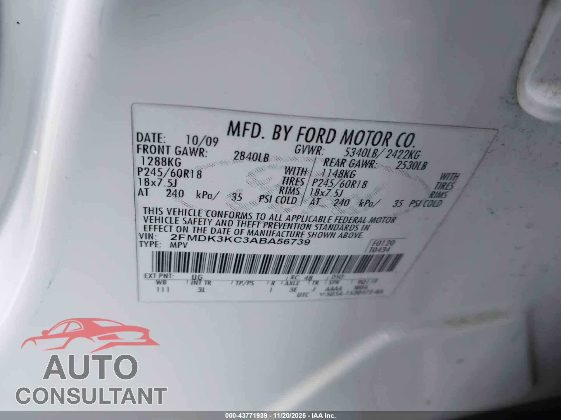 FORD EDGE 2010 - 2FMDK3KC3ABA56739
