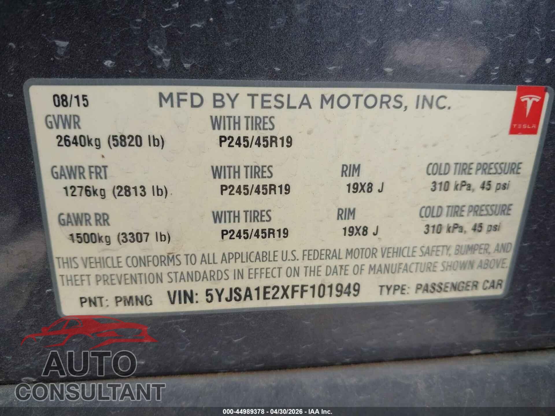 TESLA MODEL S 2015 - 5YJSA1E2XFF101949