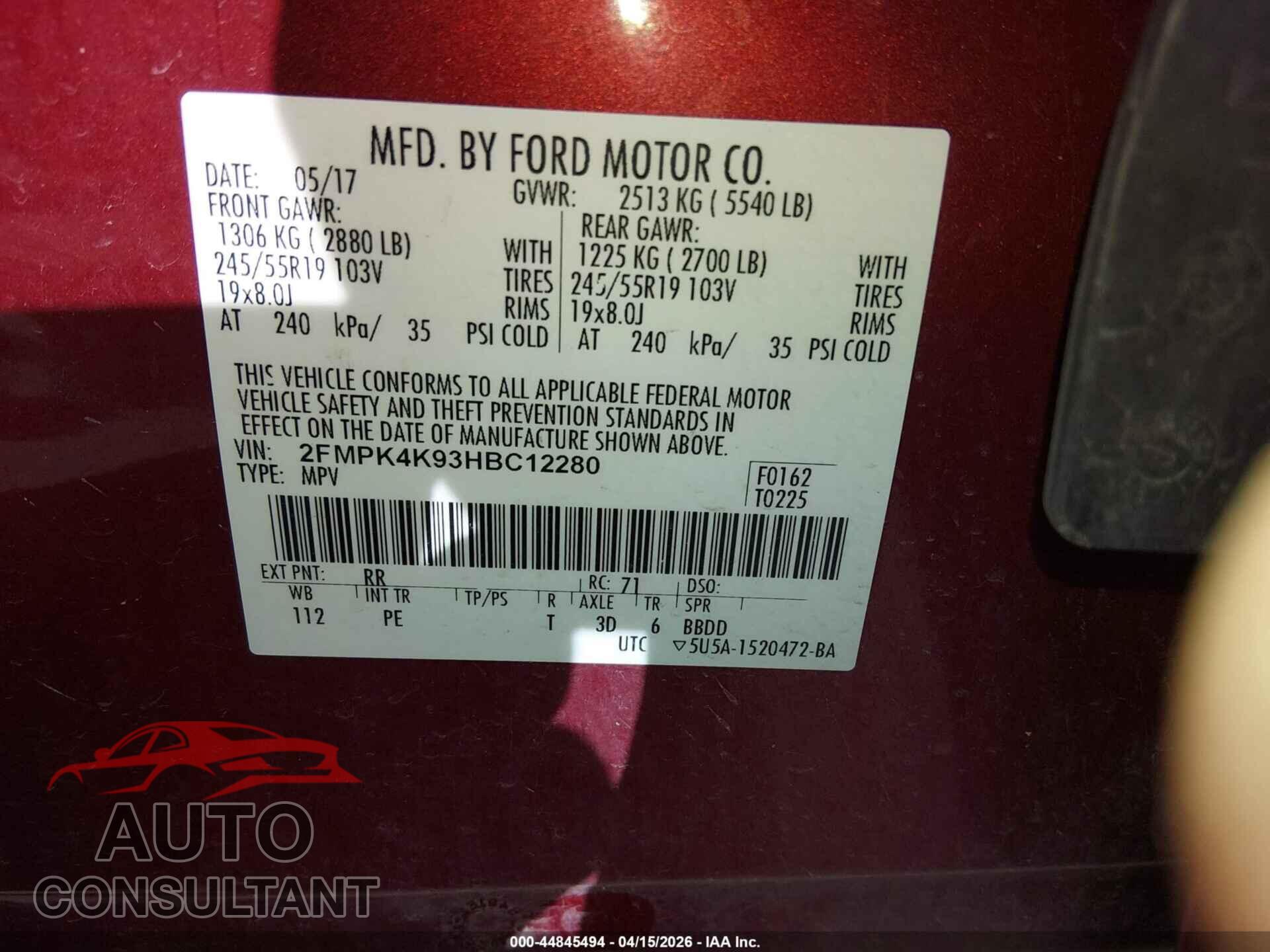 FORD EDGE 2017 - 2FMPK4K93HBC12280