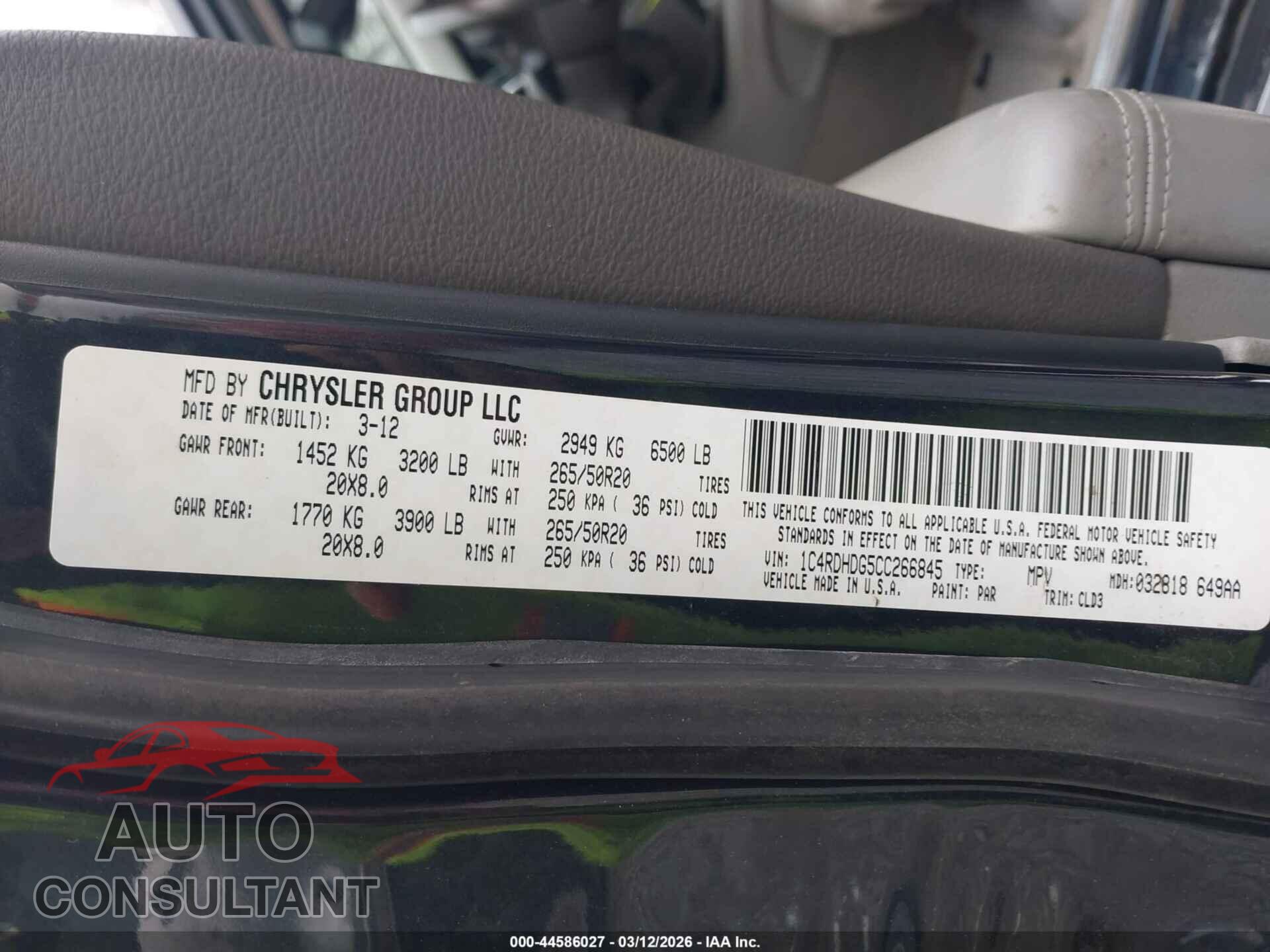 DODGE DURANGO 2012 - 1C4RDHDG5CC266845