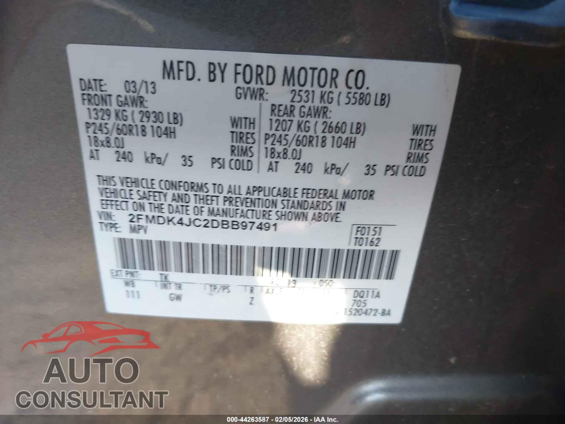 FORD EDGE 2013 - 2FMDK4JC2DBB97491