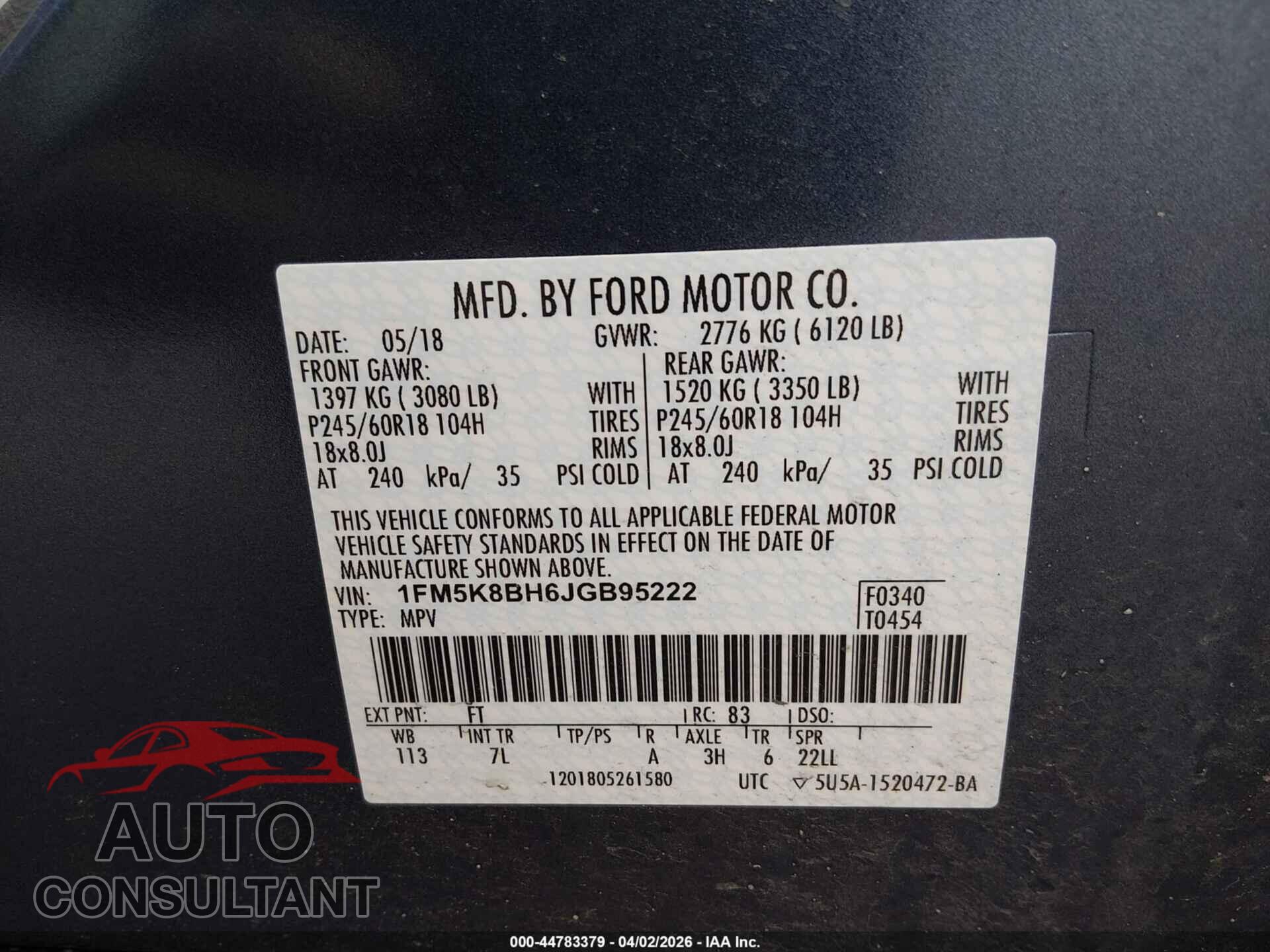 FORD EXPLORER 2018 - 1FM5K8BH6JGB95222