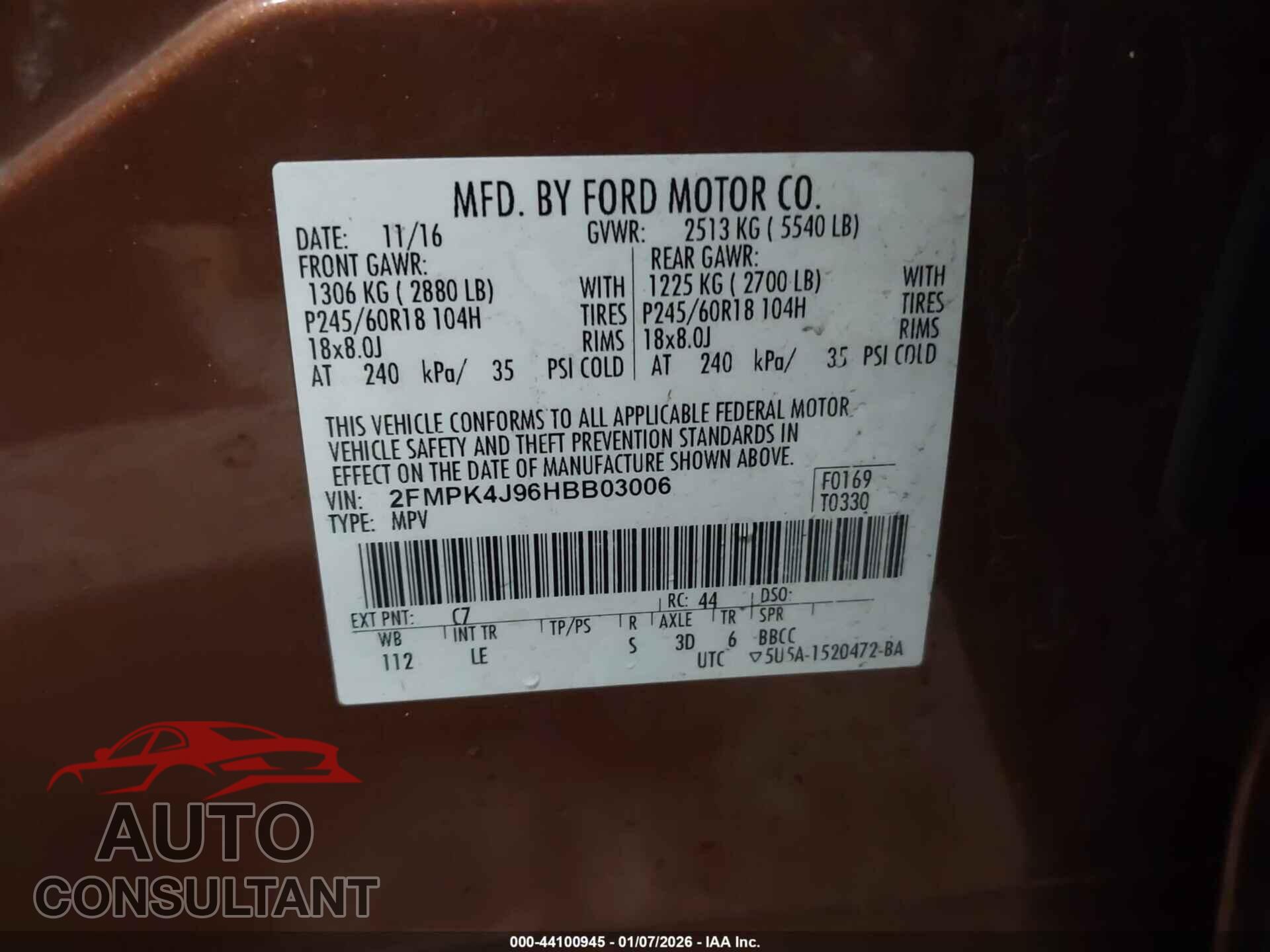 FORD EDGE 2017 - 2FMPK4J96HBB03006
