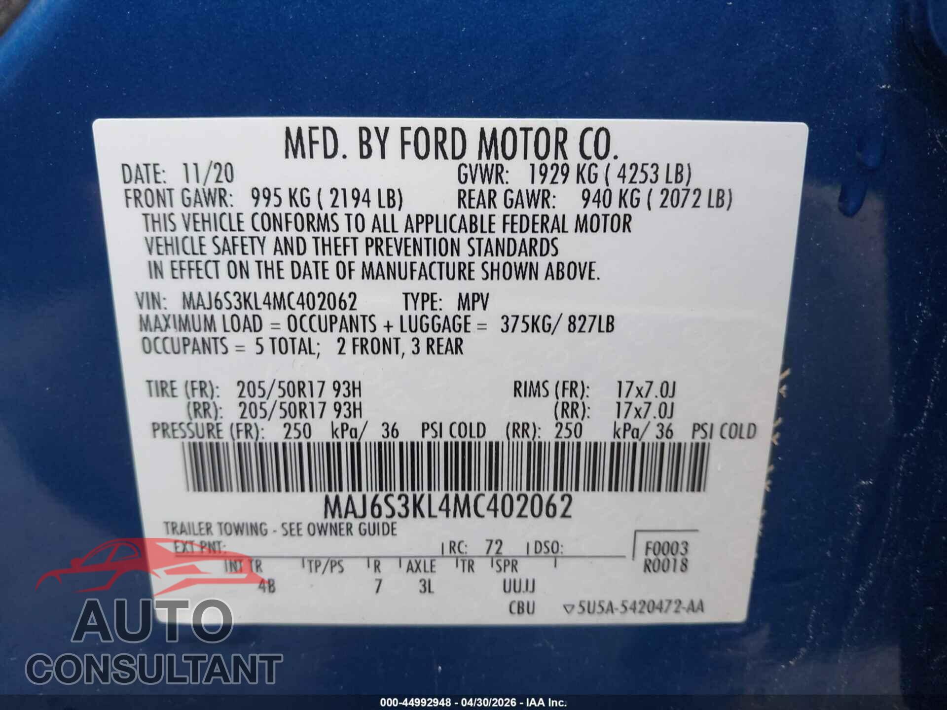 FORD ECOSPORT 2021 - MAJ6S3KL4MC402062