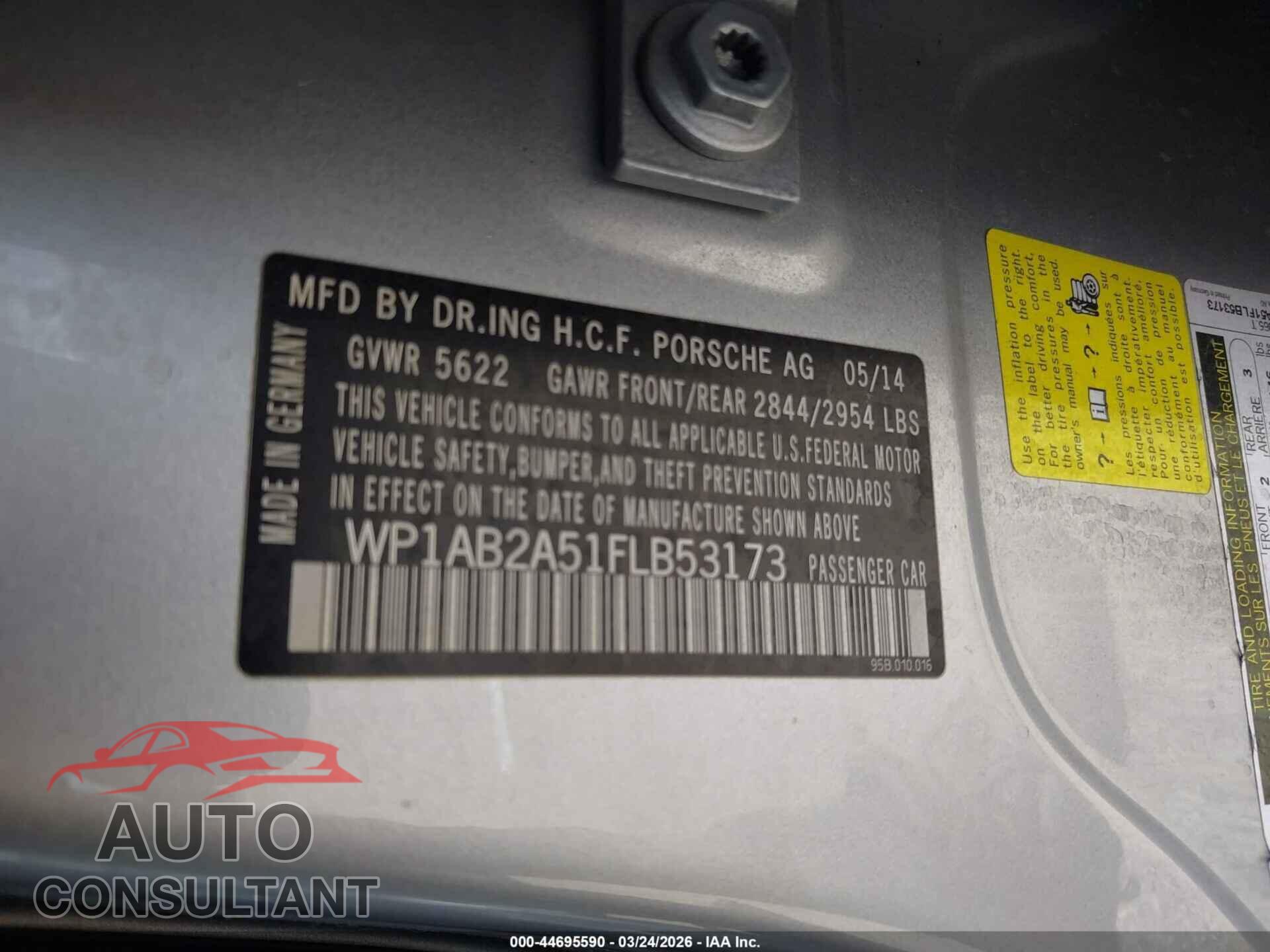 PORSCHE MACAN 2015 - WP1AB2A51FLB53173