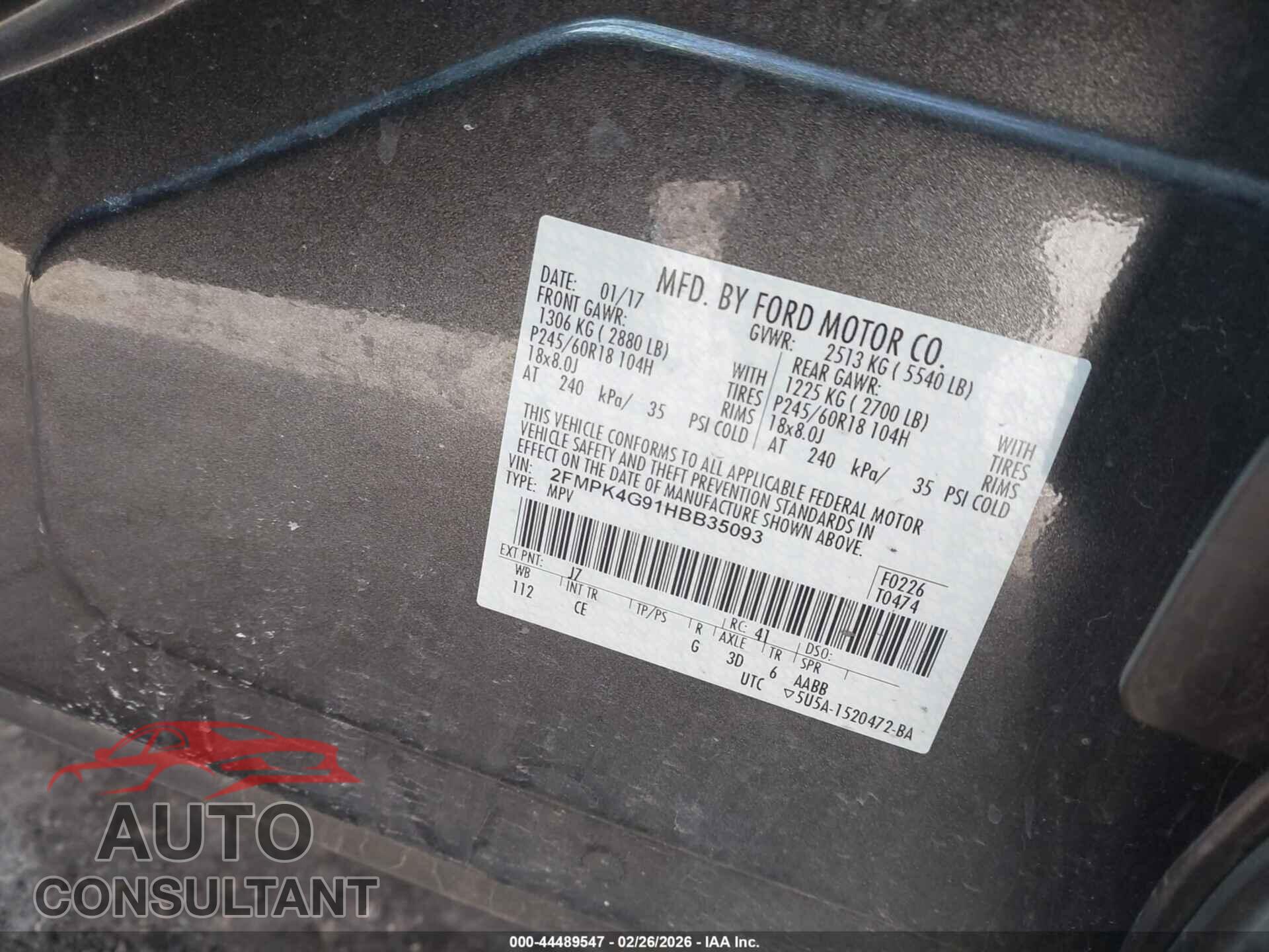 FORD EDGE 2017 - 2FMPK4G91HBB35093