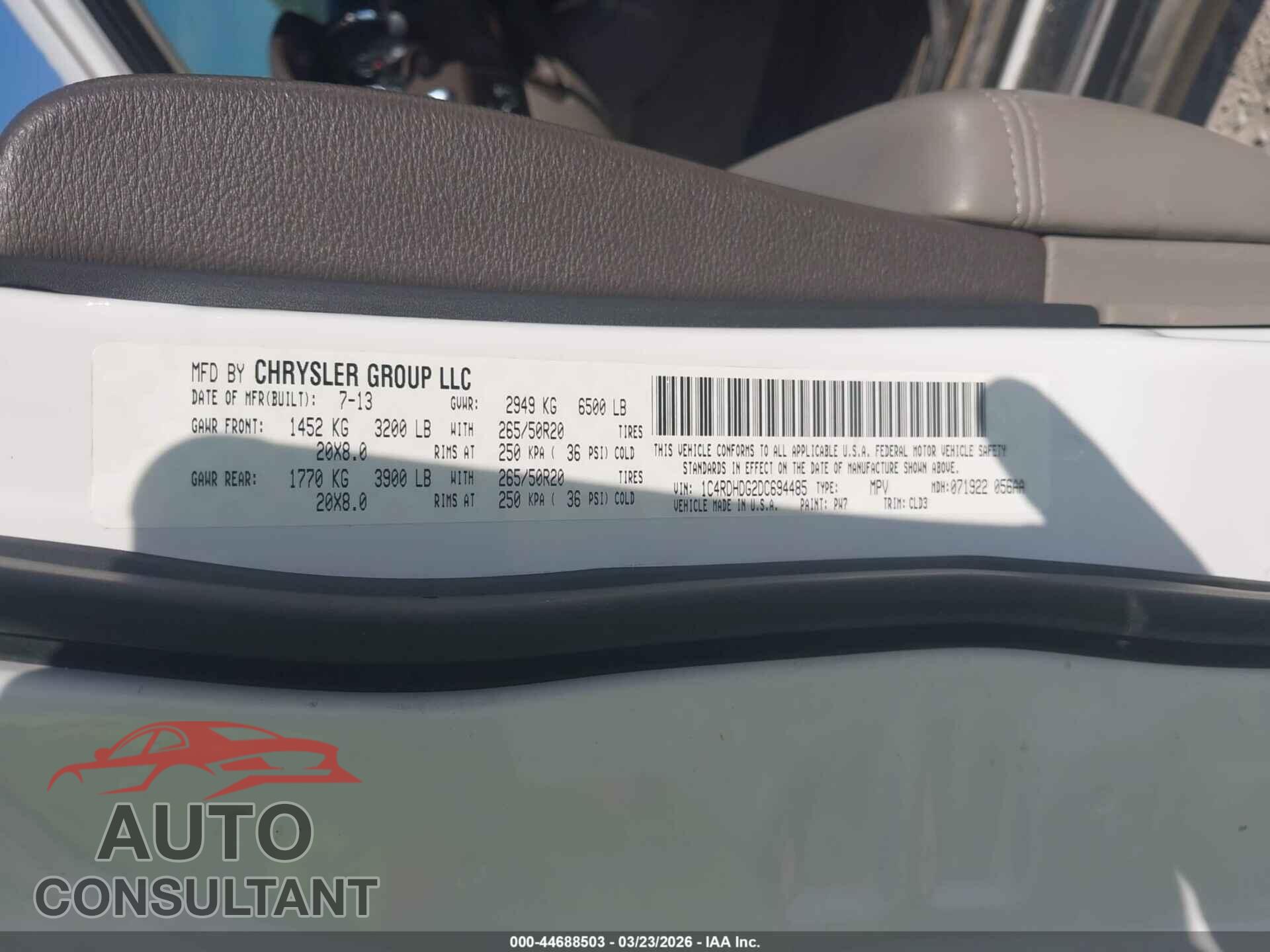 DODGE DURANGO 2013 - 1C4RDHDG2DC694485