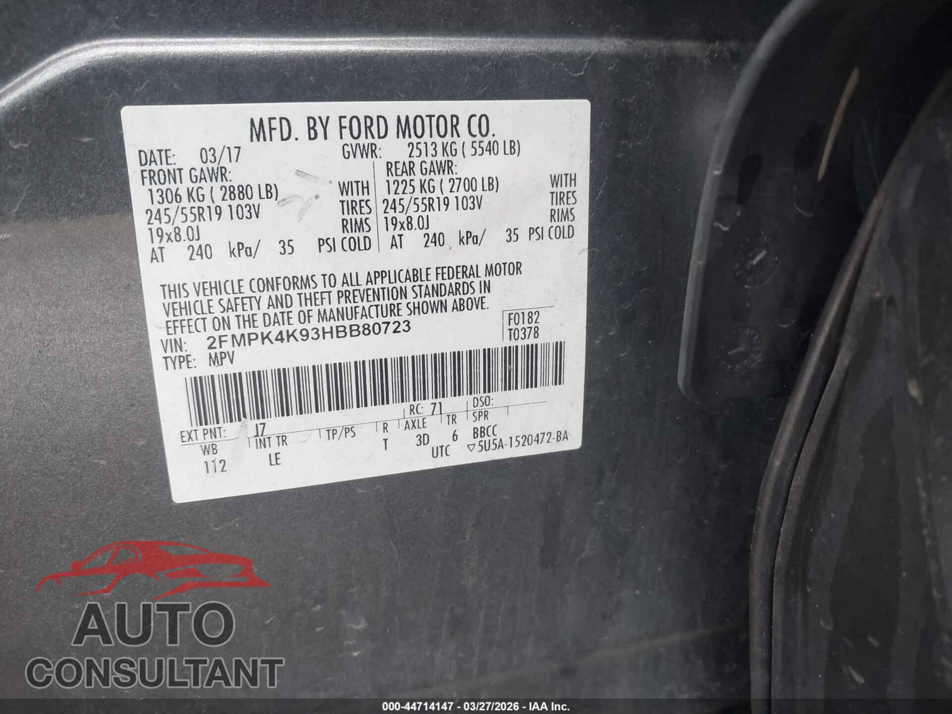FORD EDGE 2017 - 2FMPK4K93HBB80723