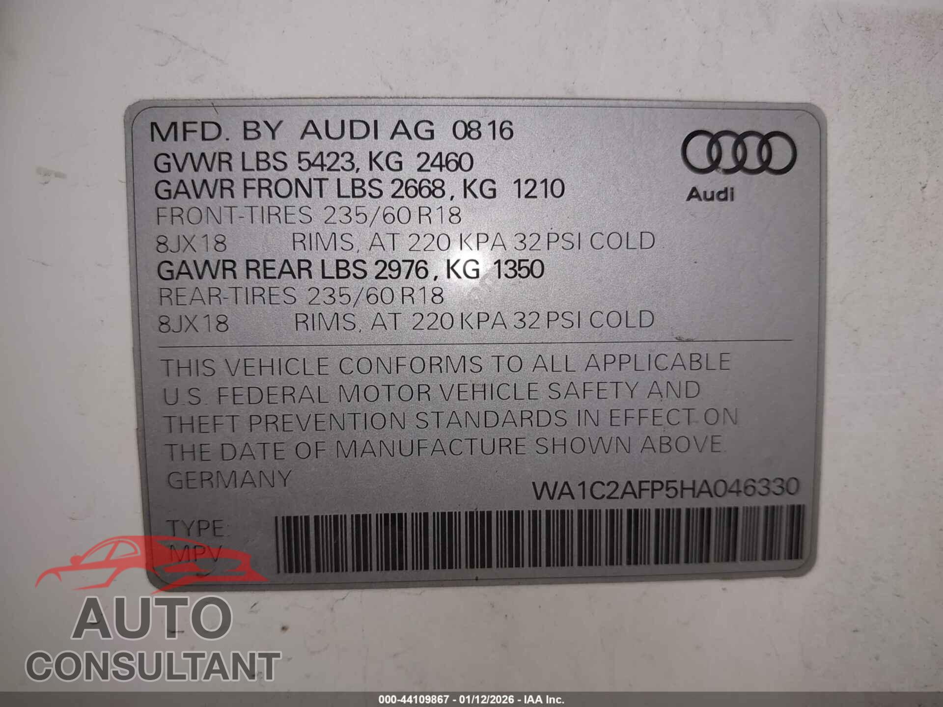 AUDI Q5 2017 - WA1C2AFP5HA046330