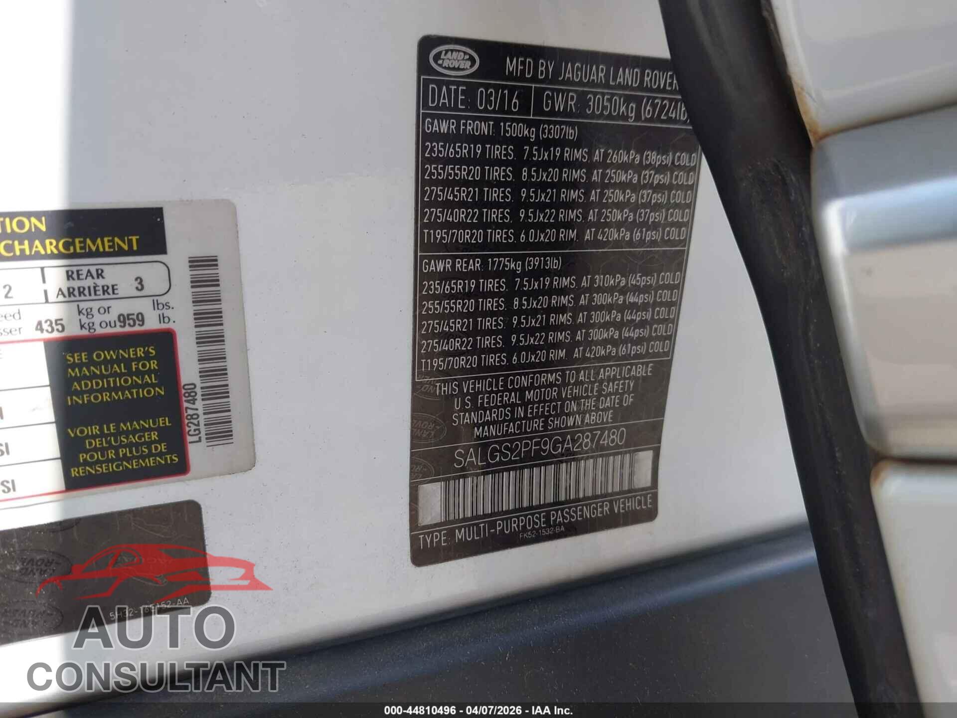 LAND ROVER RANGE ROVER 2016 - SALGS2PF9GA287480