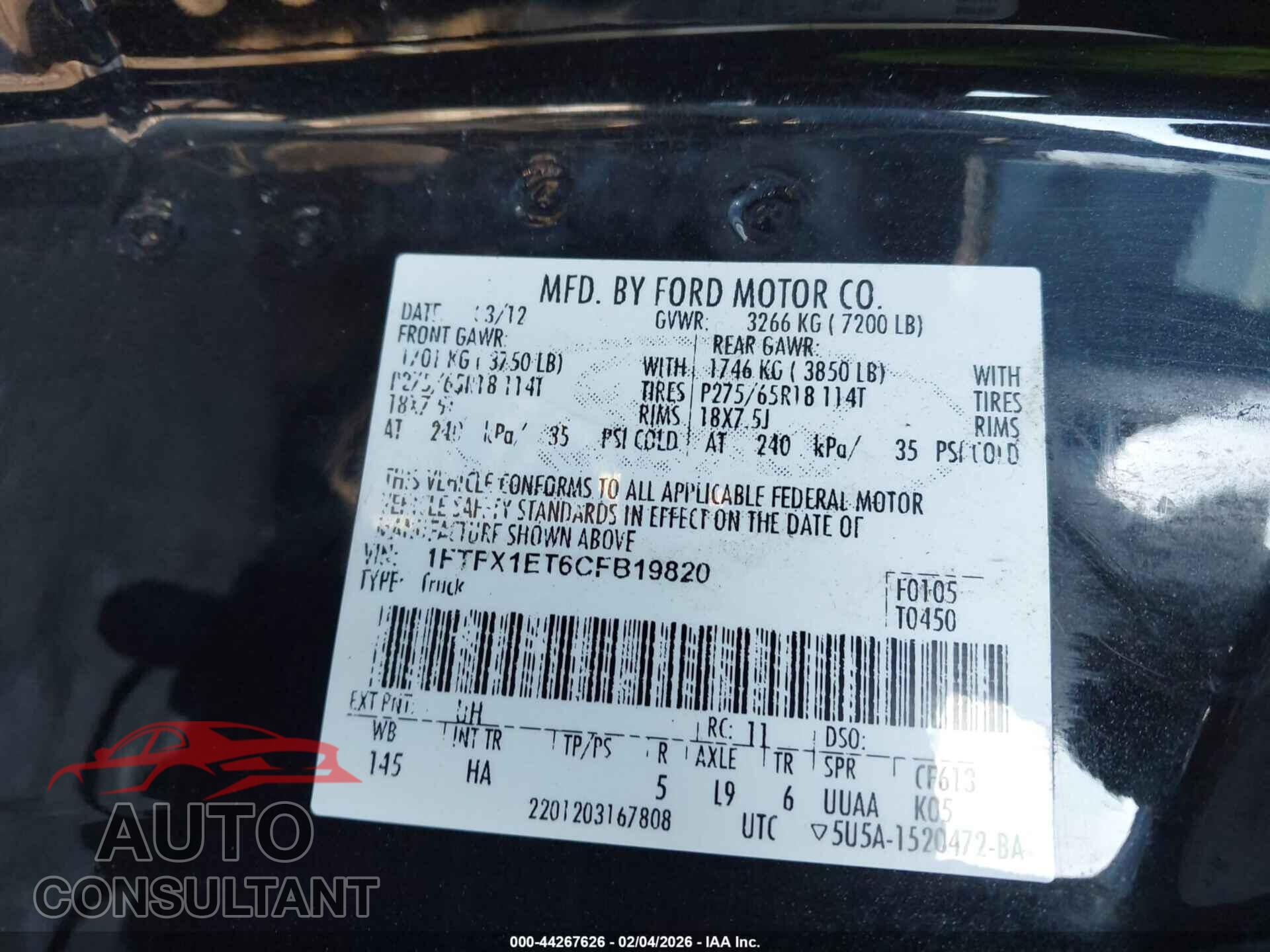 FORD F-150 2012 - 1FTFX1ET6CFB19820