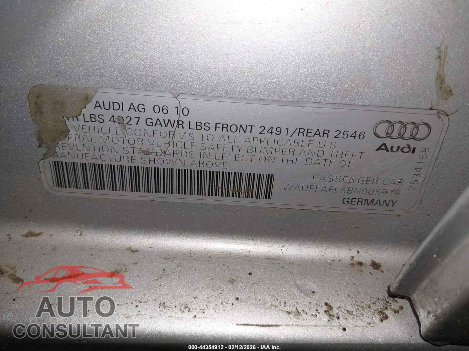 AUDI A4 2011 - WAUFFAFL5BN005519