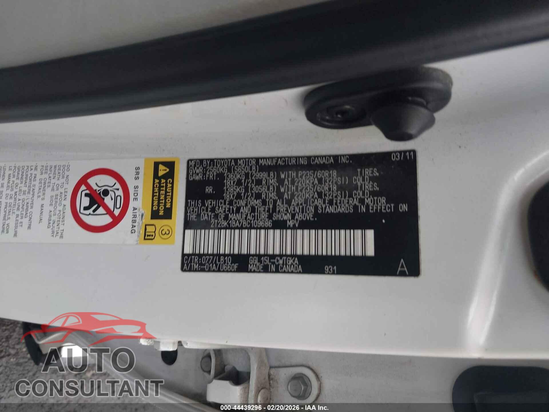 LEXUS RX 350 2011 - 2T2BK1BA7BC109686