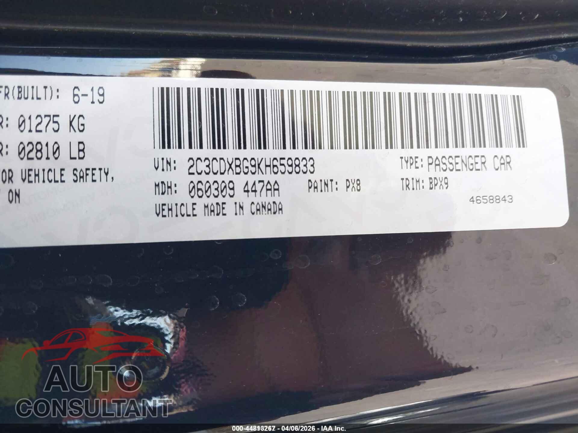 DODGE CHARGER 2019 - 2C3CDXBG9KH659833