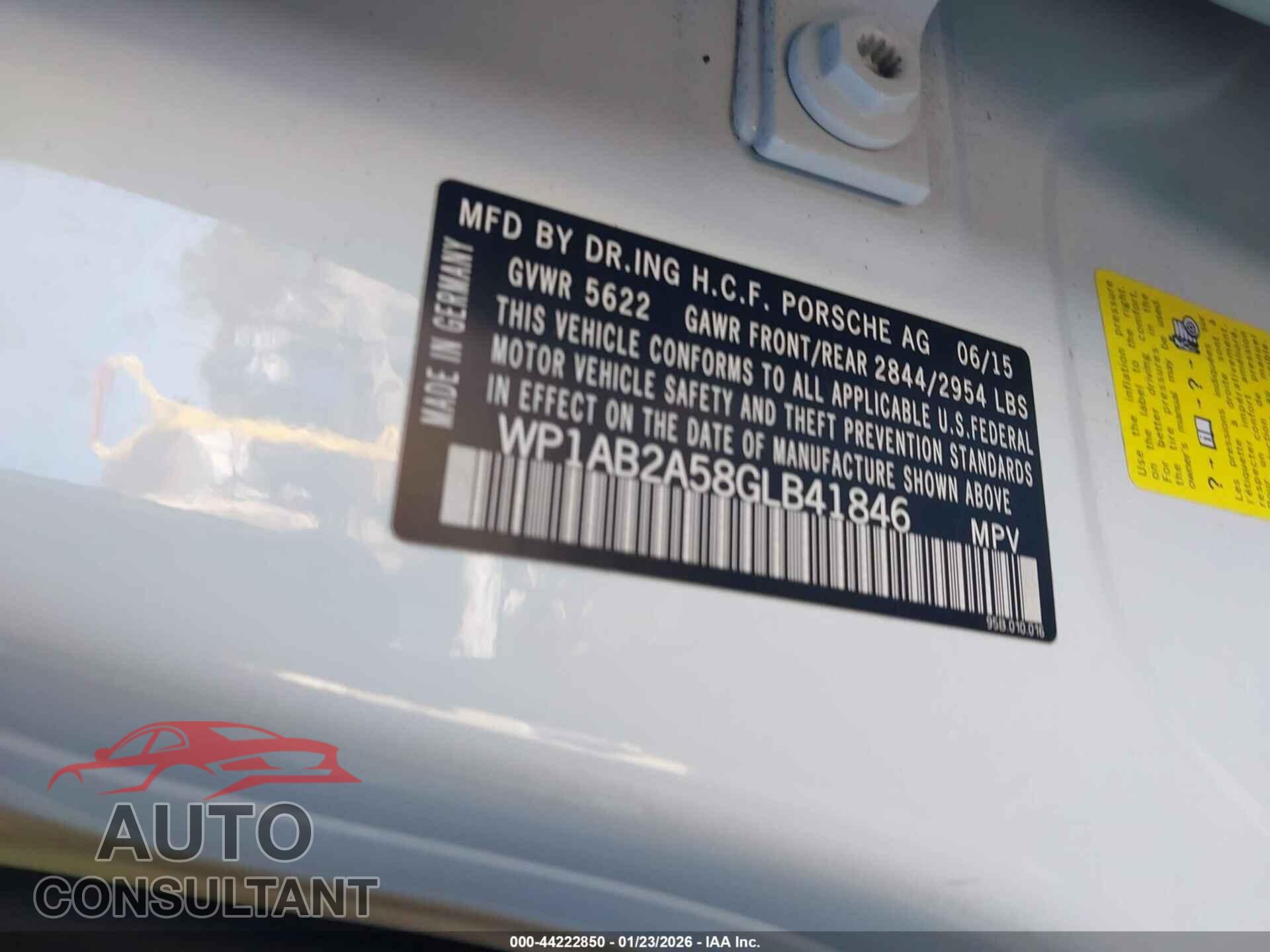 PORSCHE MACAN 2016 - WP1AB2A58GLB41846