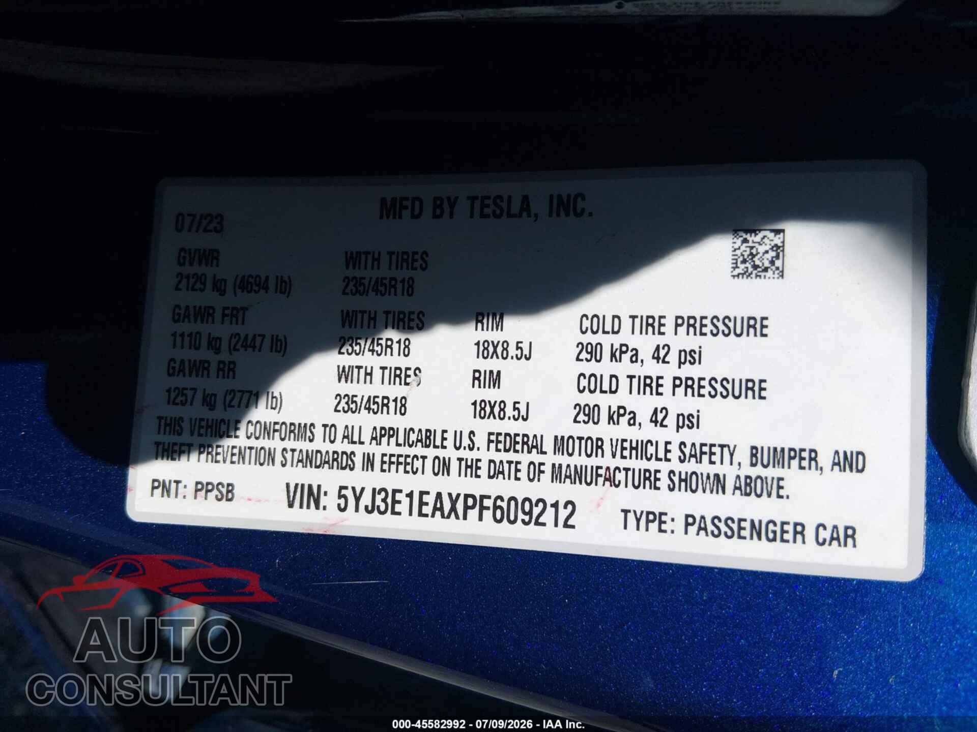 TESLA MODEL 3 2023 - 5YJ3E1EAXPF609212