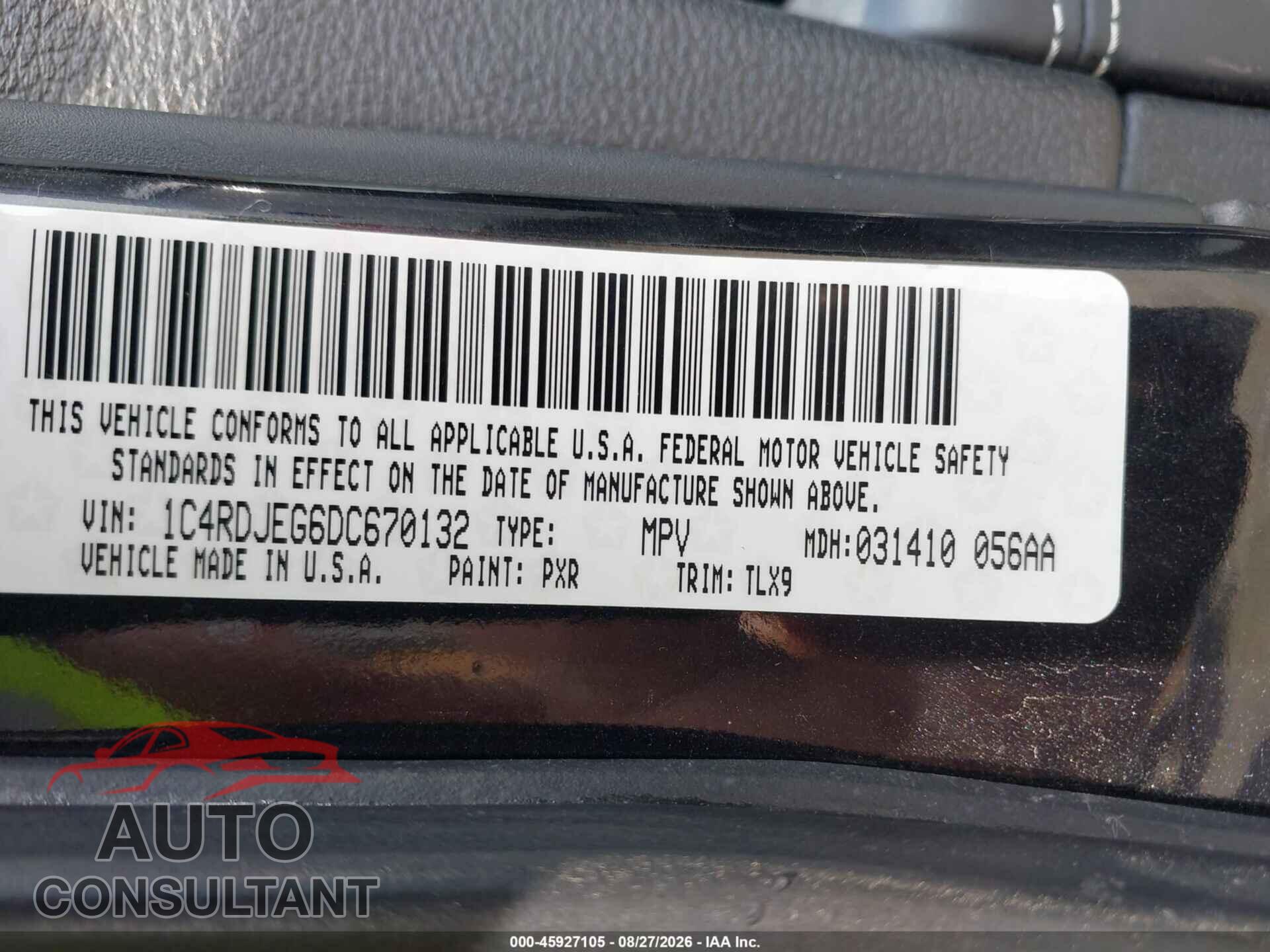 DODGE DURANGO 2013 - 1C4RDJEG6DC670132