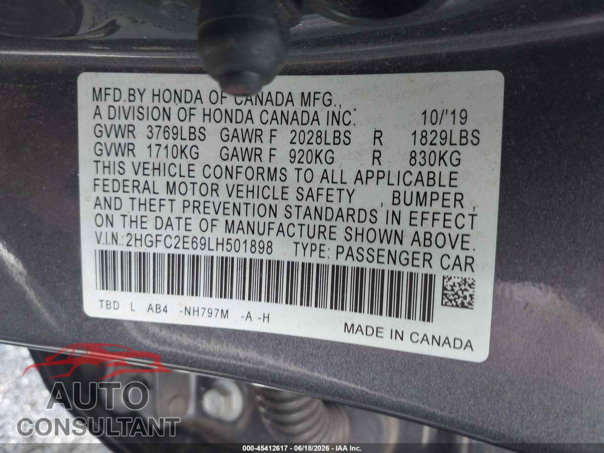 HONDA CIVIC 2020 - 2HGFC2E69LH501898