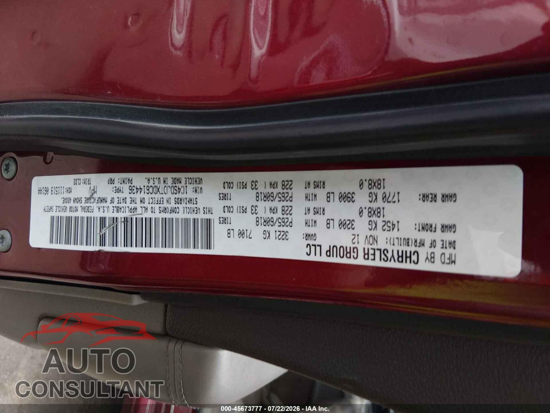 DODGE DURANGO 2013 - 1C4SDJDTXDC614436