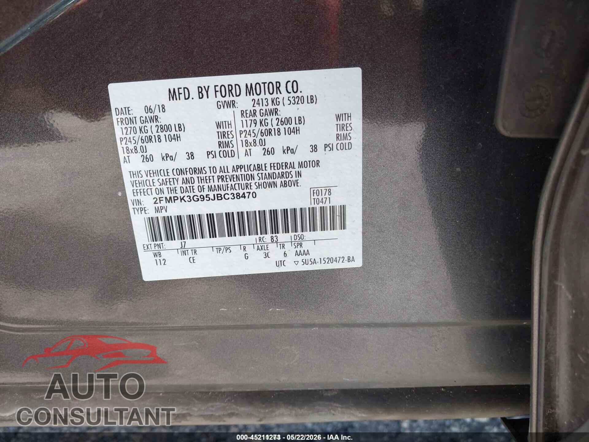 FORD EDGE 2018 - 2FMPK3G95JBC38470