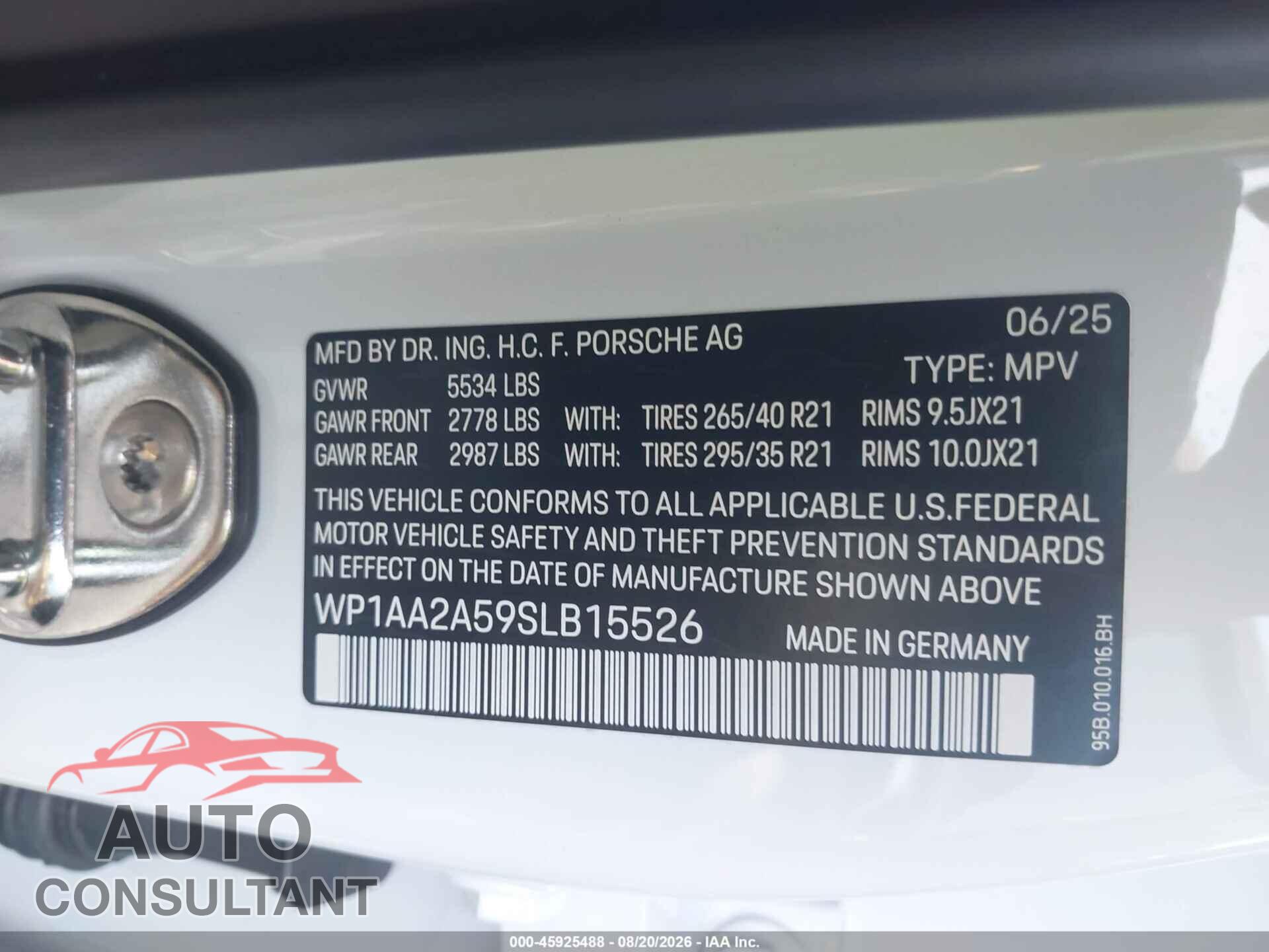 PORSCHE MACAN 2025 - WP1AA2A59SLB15526