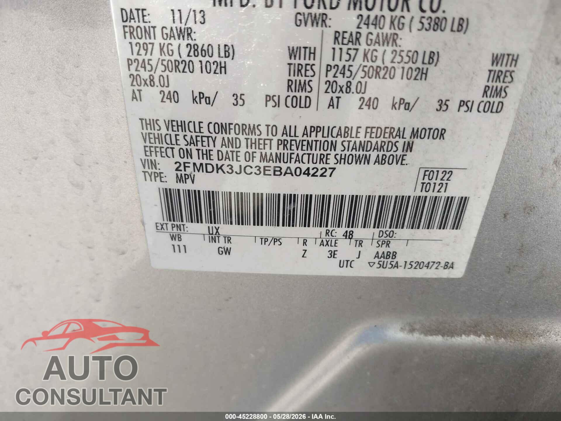 FORD EDGE 2014 - 2FMDK3JC3EBA04227